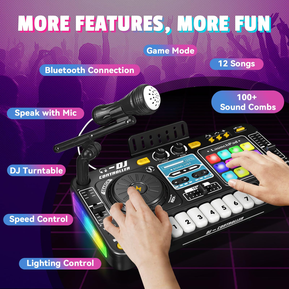 CL FUN DJ Mixer for Kids – Toddler DJ Turntable with Lights, Game Mode & Microphone | Gift for Ages 3-6