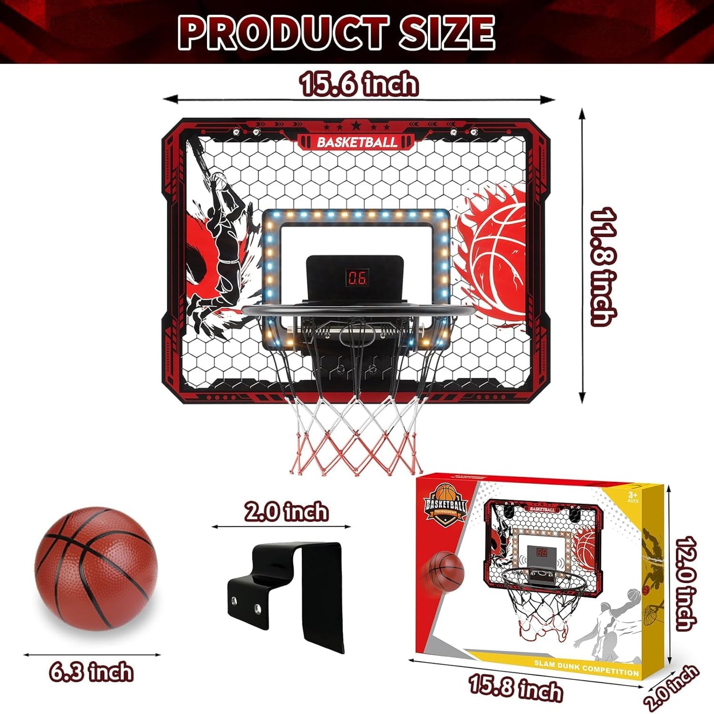 CL FUN Over The Door Basketball Hoop — LED Lights, Scoreboard, 3 Balls & Pump