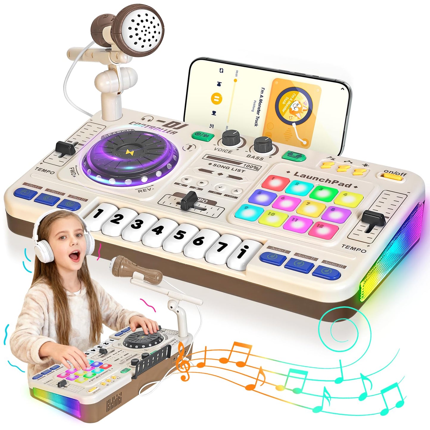 CL FUN Toddler DJ Mixing Table – Kids Mixer with Turntable, Lights & Microphone