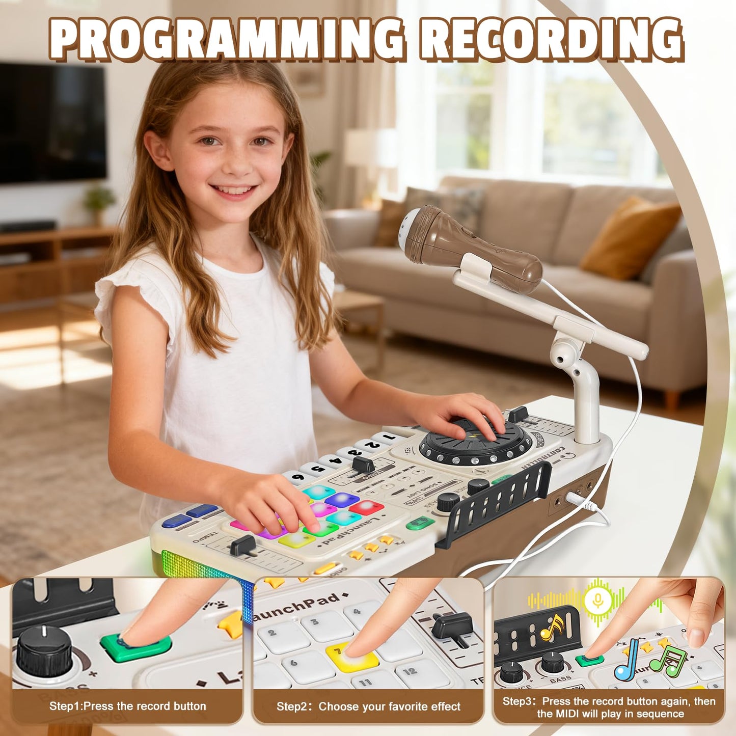 CL FUN Toddler DJ Mixing Table – Kids Mixer with Turntable, Lights & Microphone