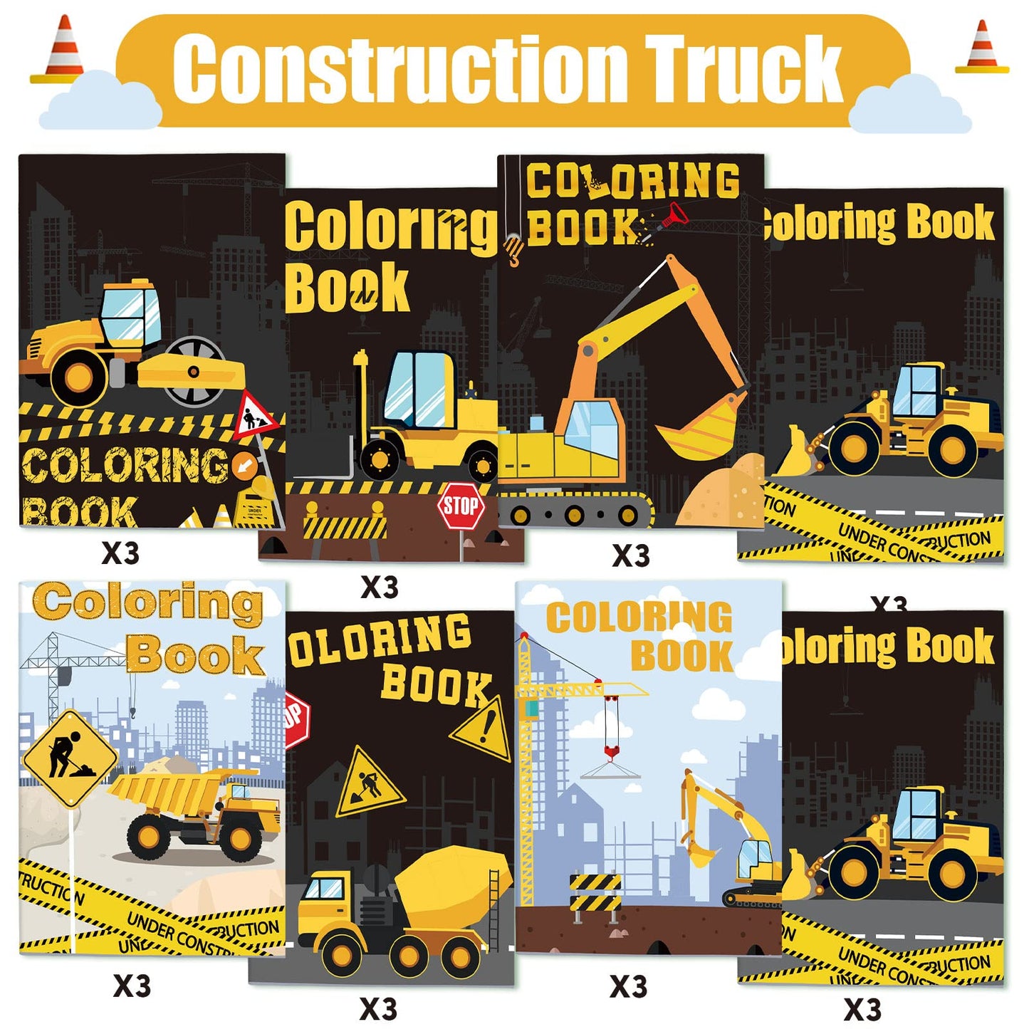 Clabby 24-Piece Construction Trucks Coloring Book – Kids Coloring & Party Favors