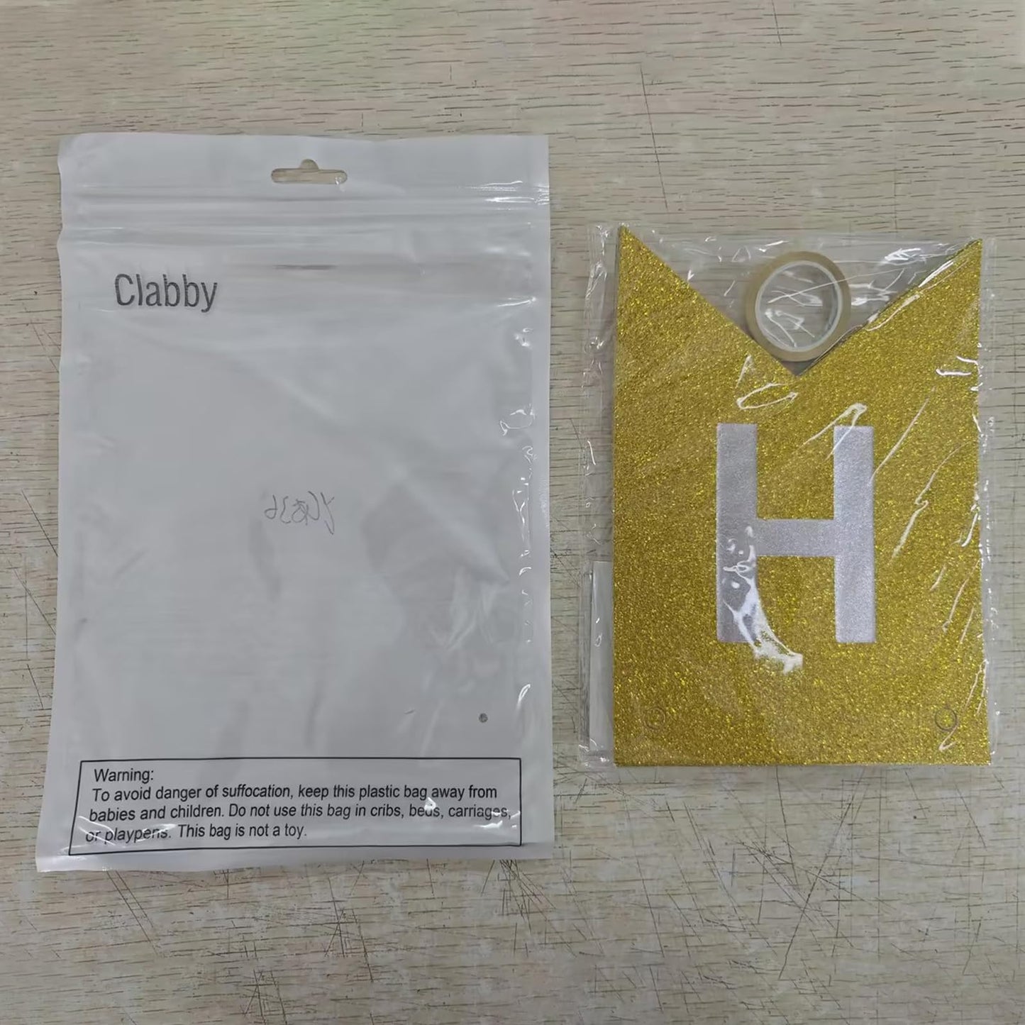 Clabby Glitter Gold Happy Birthday Banner – Shiny Letter Flags with Hanging Rope