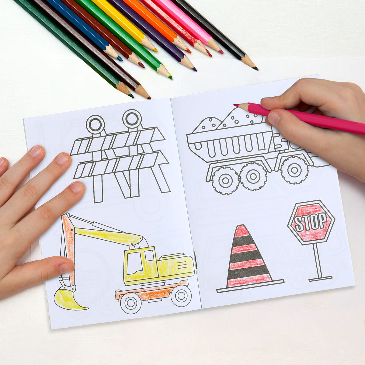Clabby 24-Piece Construction Trucks Coloring Book – Kids Coloring & Party Favors