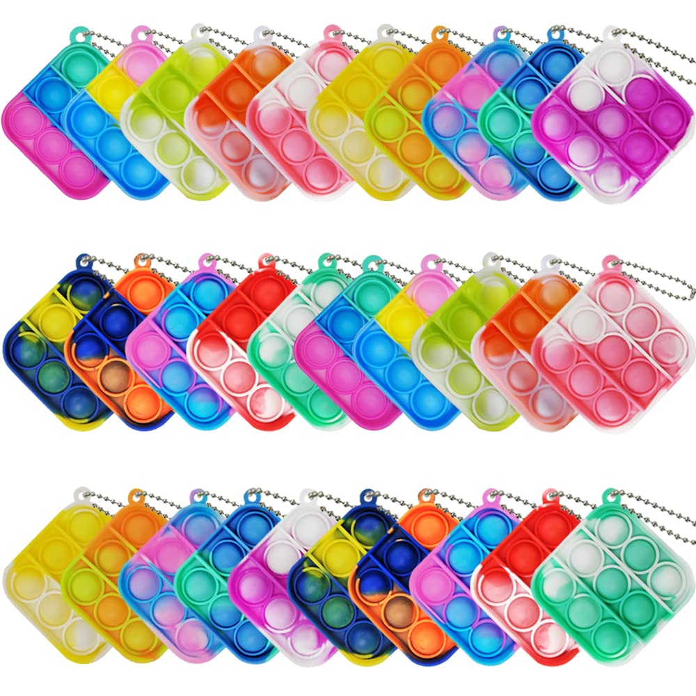Clanam 30 Pcs Mini Pop Bubble Fidget Toys – Silicone Keychain Set for Party Favors and Prizes