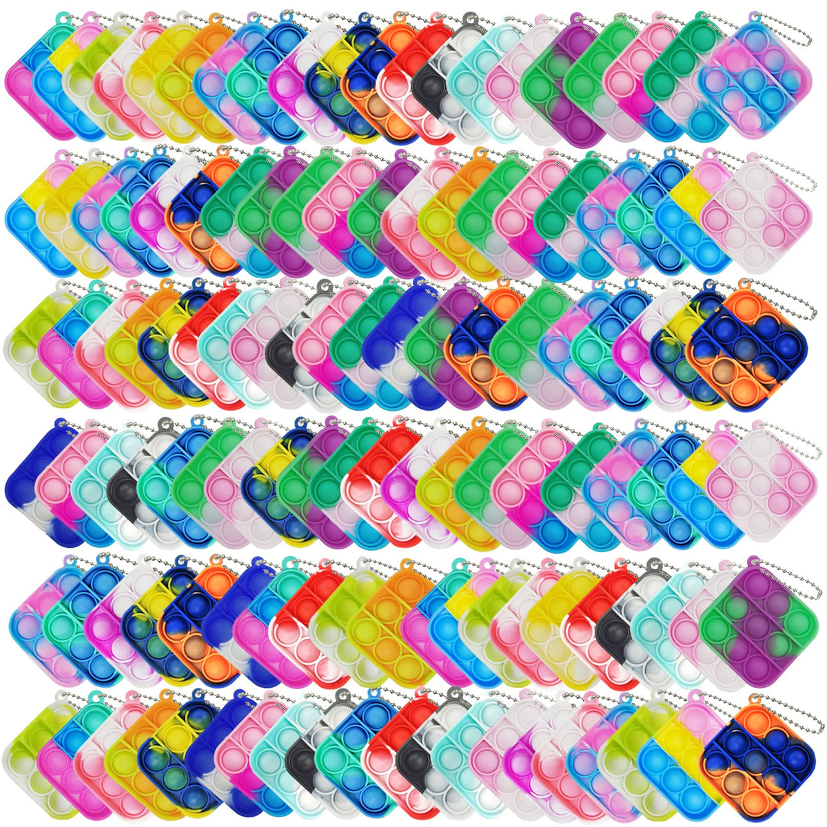 Clanam 120 Pcs Mini Pop Bubble Fidget Toys – Silicone Square Keychains Bulk for Party Favors