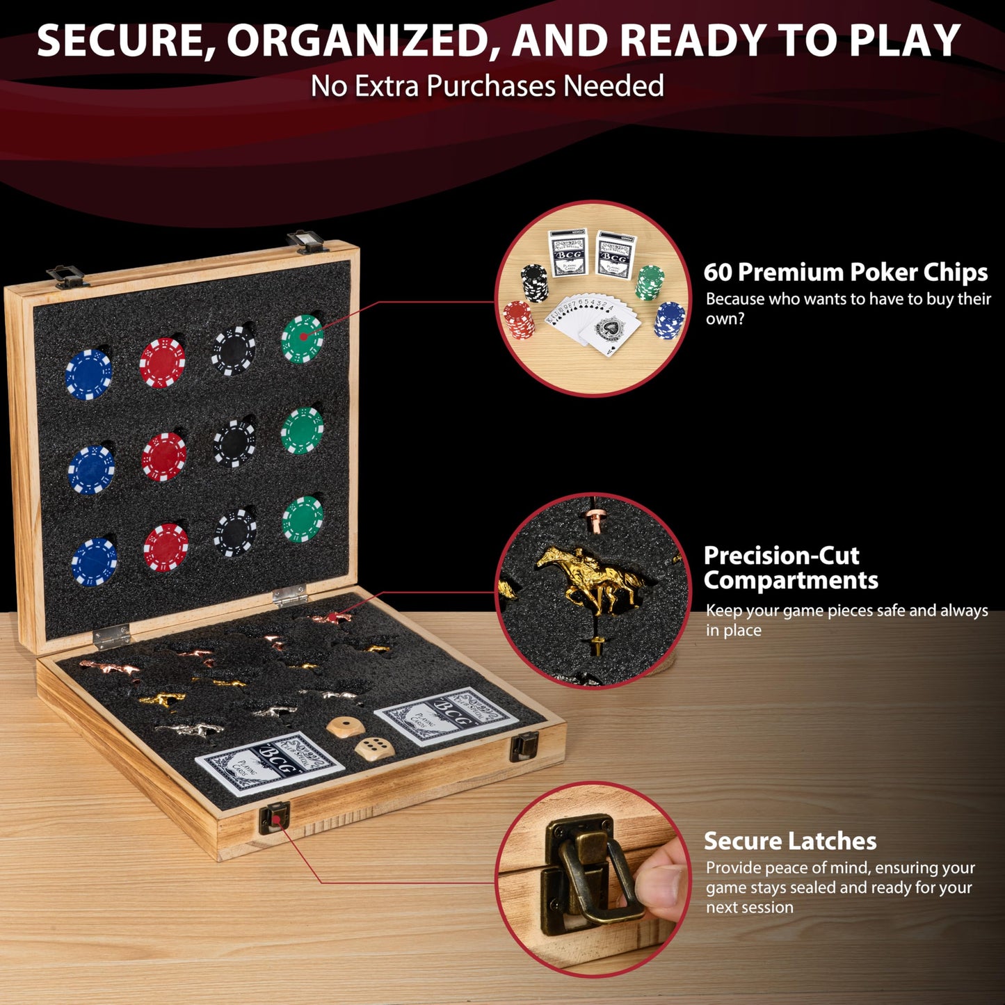 Classic Decor Horse Racing Board Game – 23x12 Charred Wood with 11 Premium Metal Horses