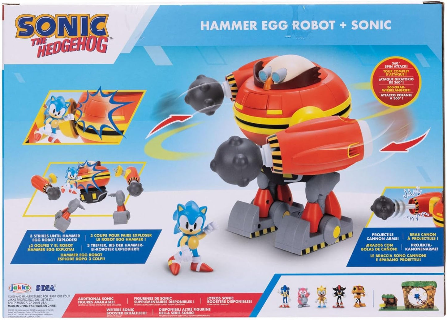 Sonic The Hedgehog 2.5-Inch Figure + Hammer Egg Robot Deluxe Playset – 360° Spin Attack & Projectile Arms