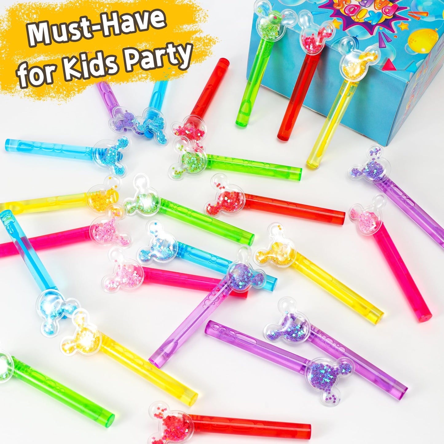 24PCS Glitter Bubble Wands - 6 Colors Party Favors for Kids 3-10