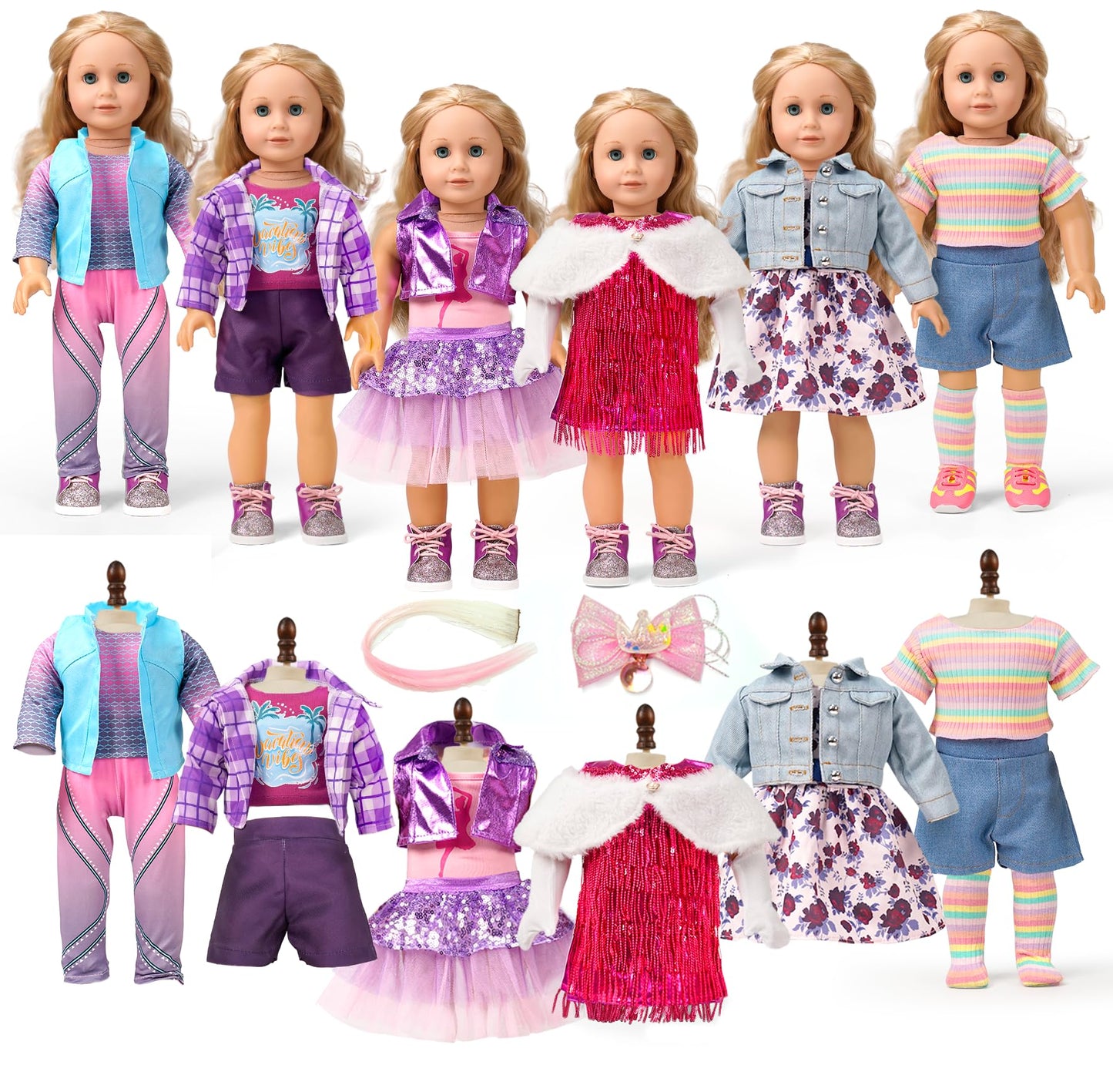 Clbaby 18-Inch Doll Clothes Set – 19-Piece Fashion Outfit Collection for 18-Inch Dolls