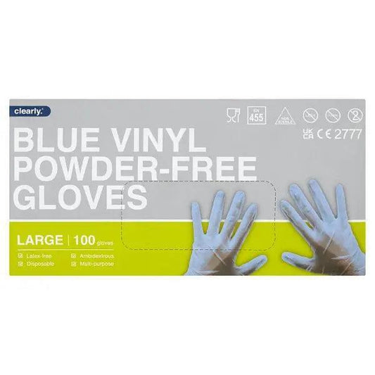 Clearly 100 Blue Vinyl Powder-Free Gloves Large