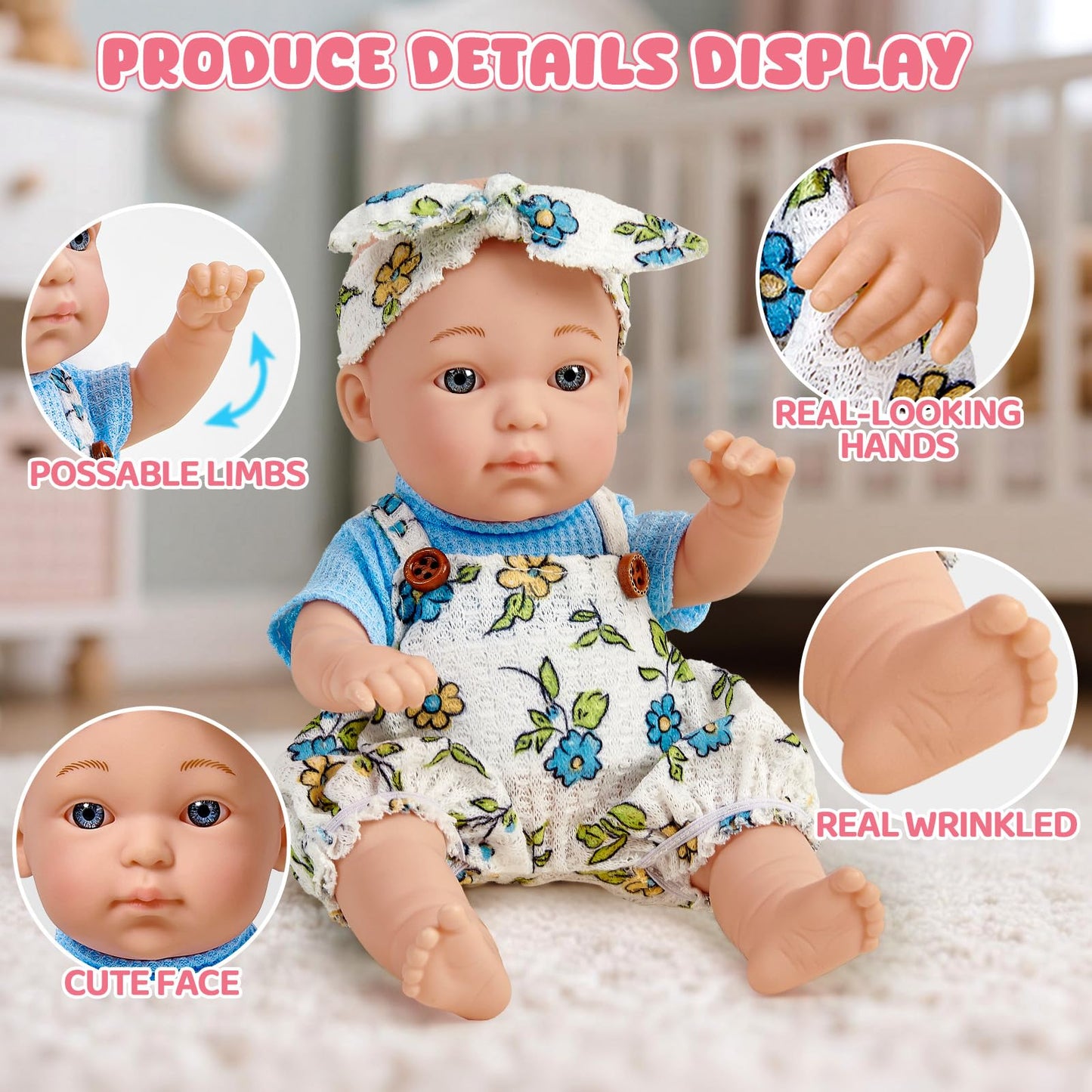 Cleboen 9-Inch Baby Doll Accessories Set for Girls | 2 Outfits, Walker Chair, Feeding Bottle & Pacifier — Gift for Ages 3–6