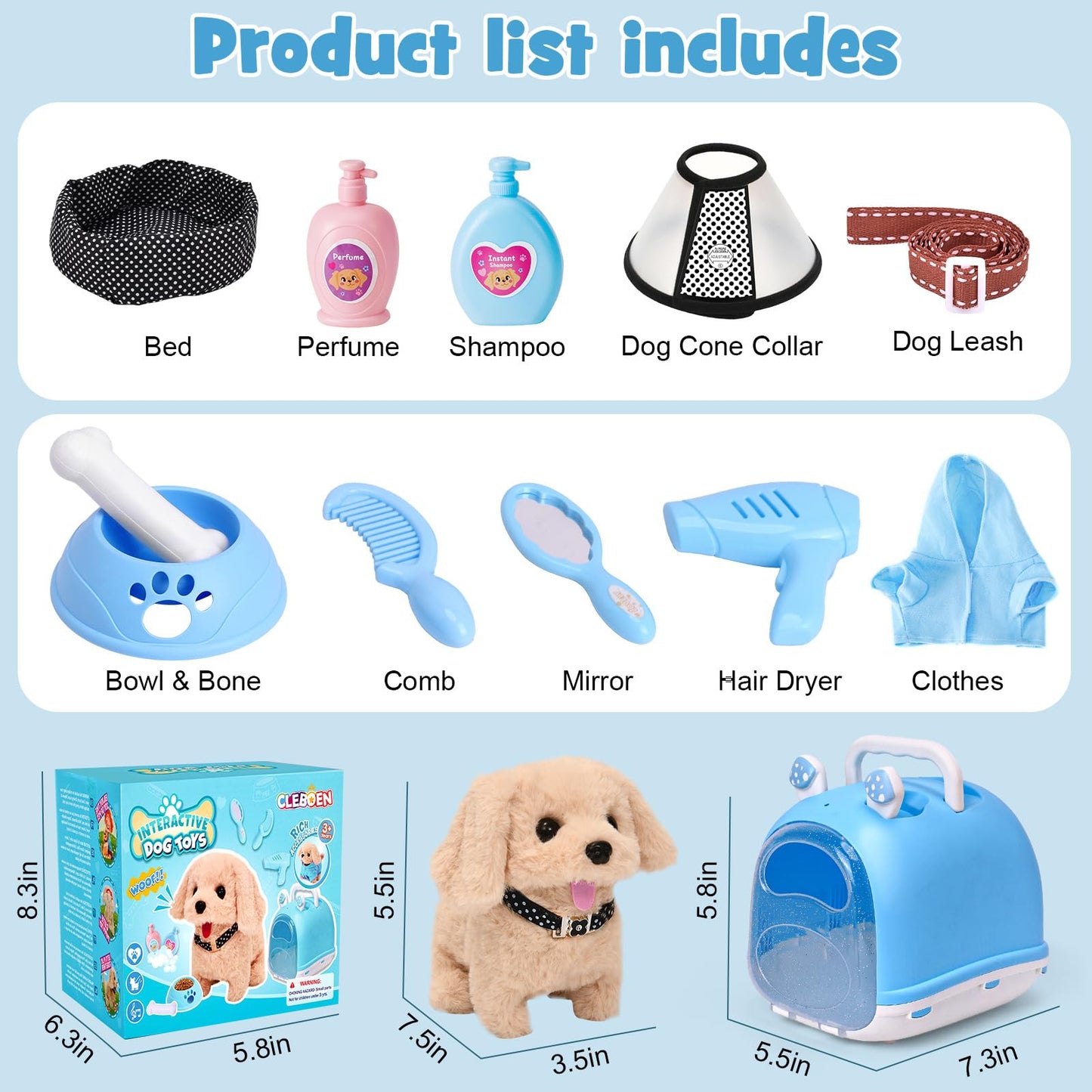 Cleboen 14pc Robot Dog Toy Set for Kids – Interactive Plush Puppy with Walk & Bark