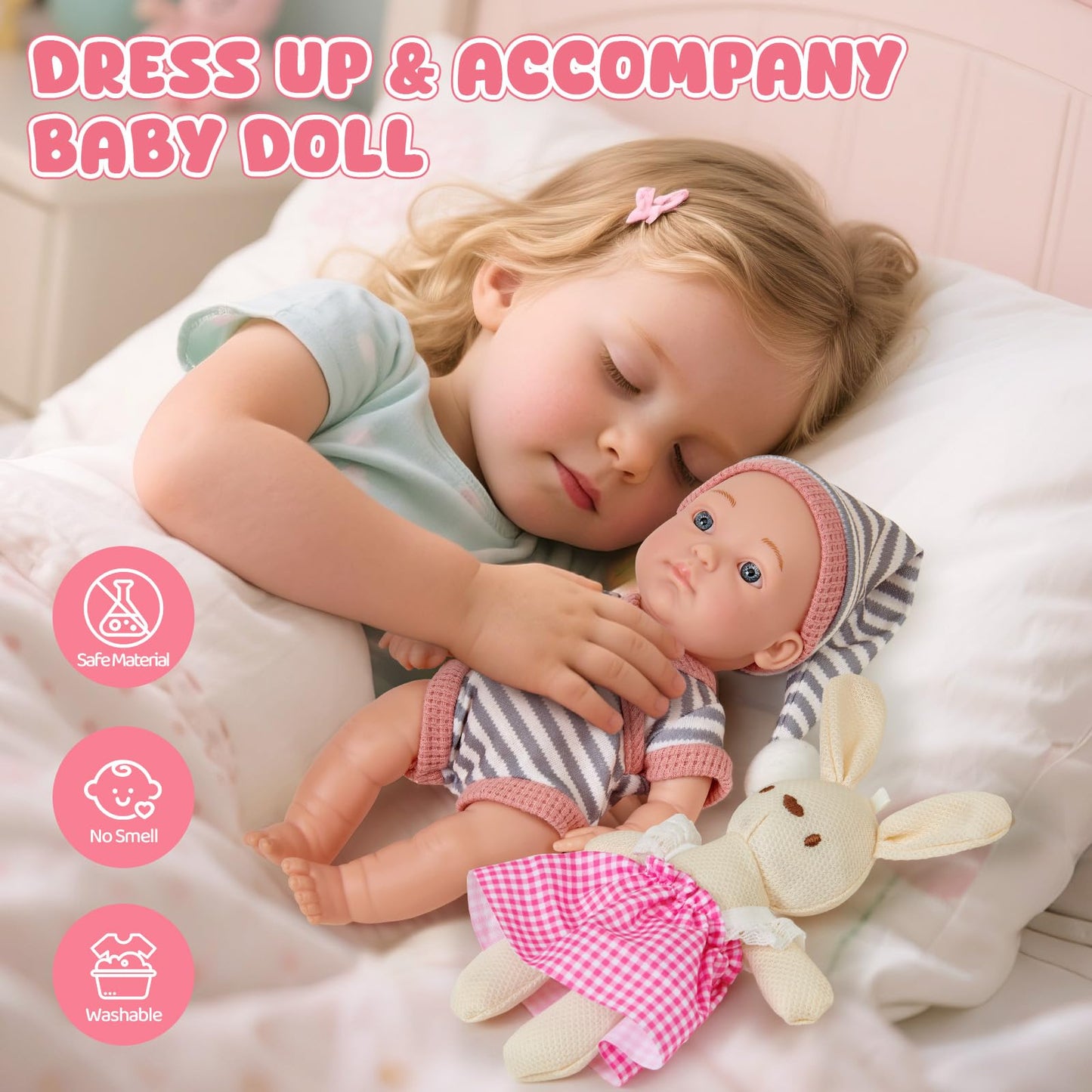 Cleboen 9-Inch Baby Doll Accessories Set for Girls | 2 Outfits, Walker Chair, Feeding Bottle & Pacifier — Gift for Ages 3–6