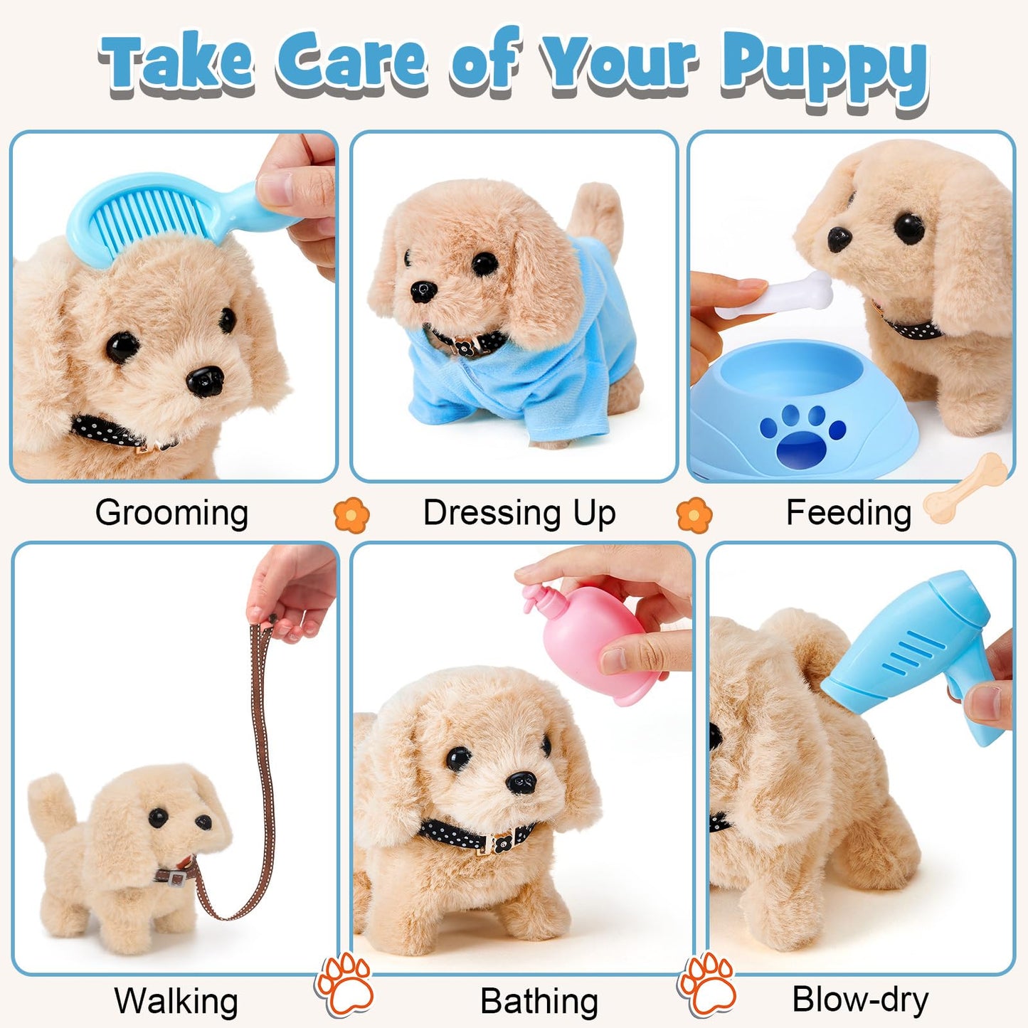 Cleboen 14pc Robot Dog Toy Set for Kids – Interactive Plush Puppy with Walk & Bark