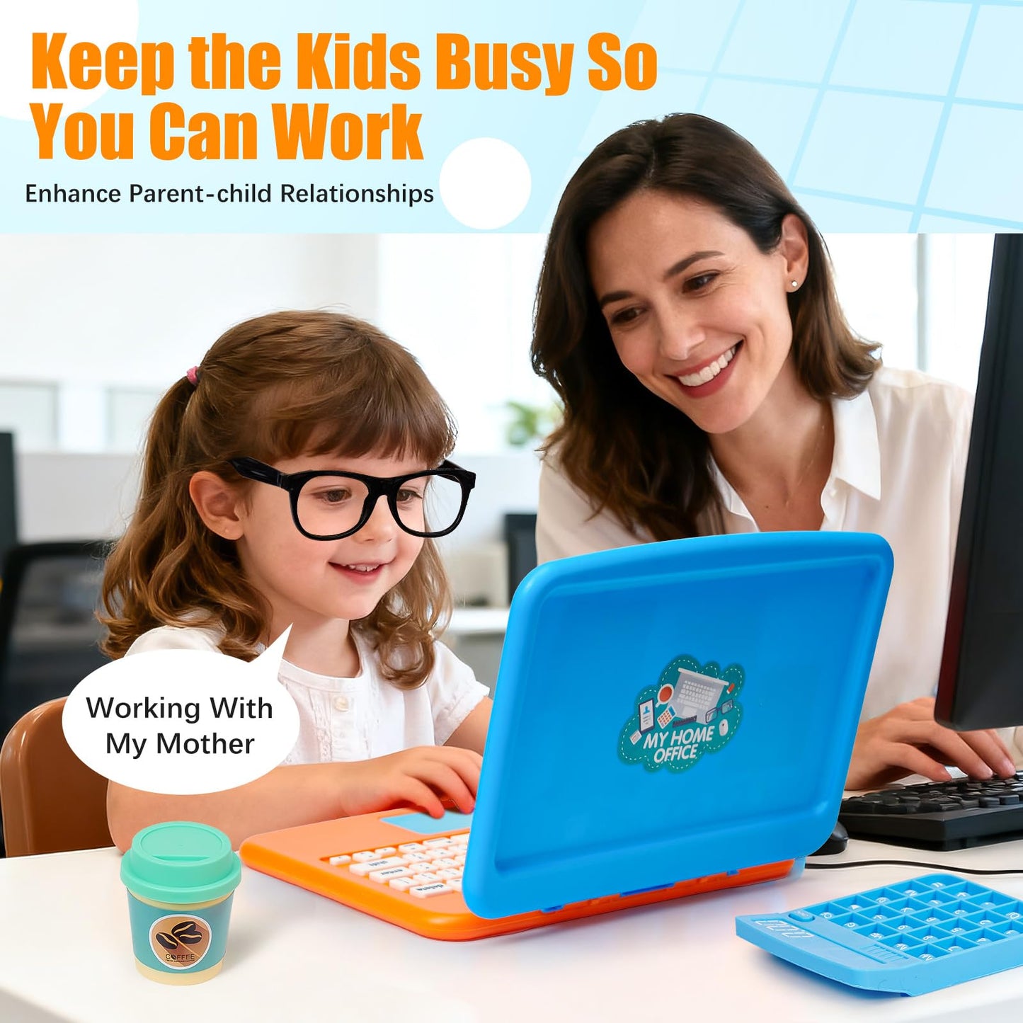 Cleboen Pretend Play Home Office Set for Kids – Laptop & LCD Tablet