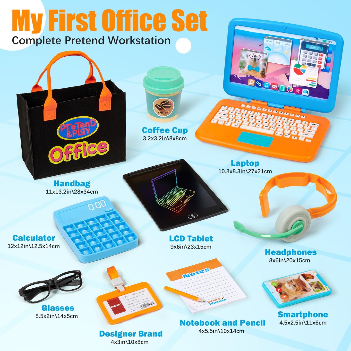 Cleboen Pretend Play Home Office Set for Kids – Laptop & LCD Tablet