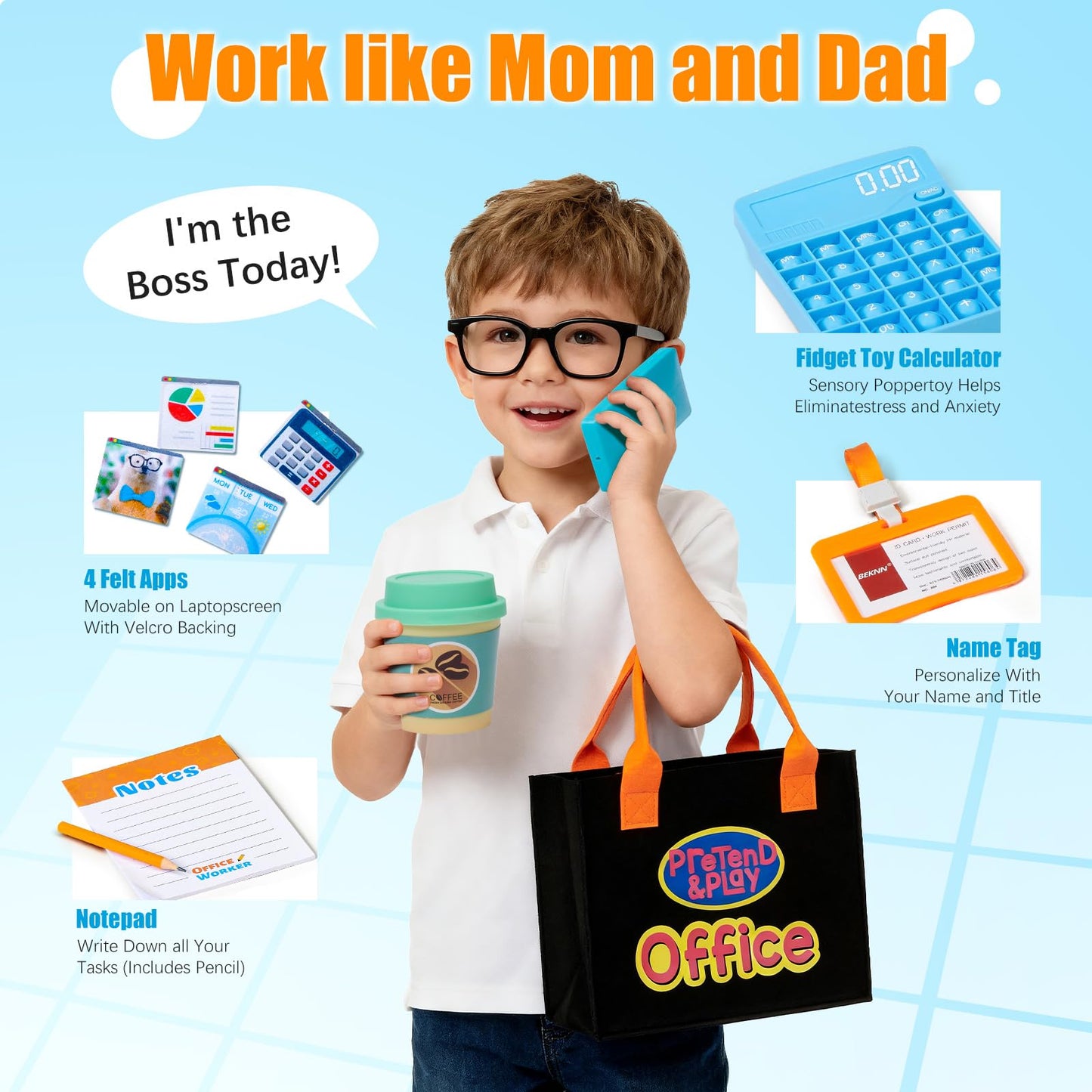 Cleboen Pretend Play Home Office Set for Kids – Laptop & LCD Tablet