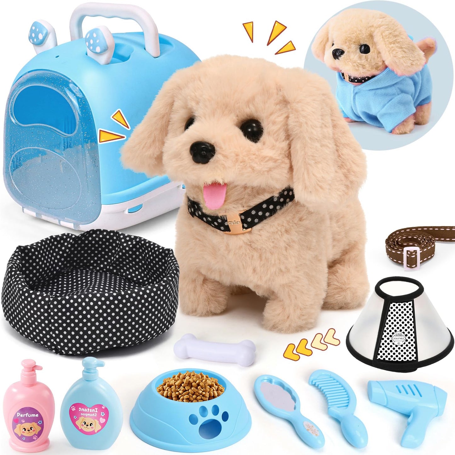 Cleboen 14pc Robot Dog Toy Set for Kids – Interactive Plush Puppy with Walk & Bark