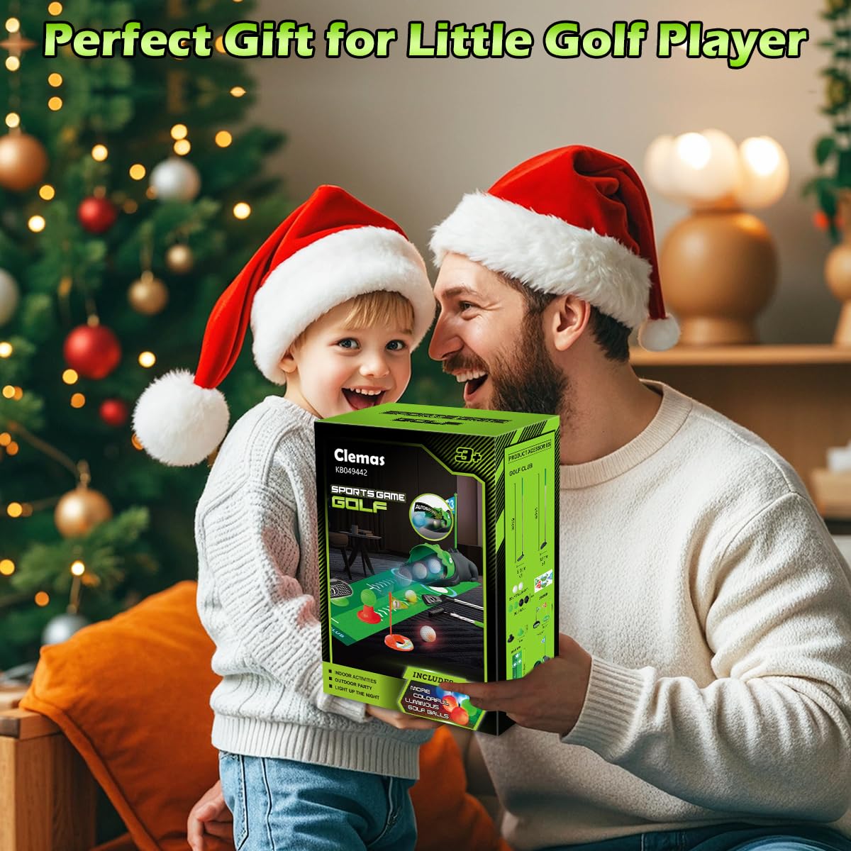 Clemas Upgraded Kids Toy Golf Set — Dinosaur Auto Returner, LED Balls, & Adjustable Clubs