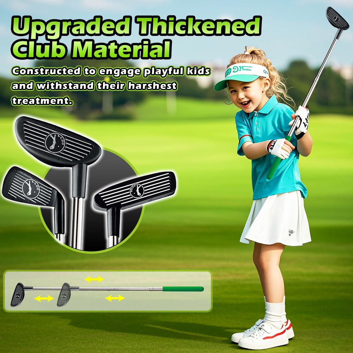 Clemas Upgraded Kids Toy Golf Set — Dinosaur Auto Returner, LED Balls, & Adjustable Clubs