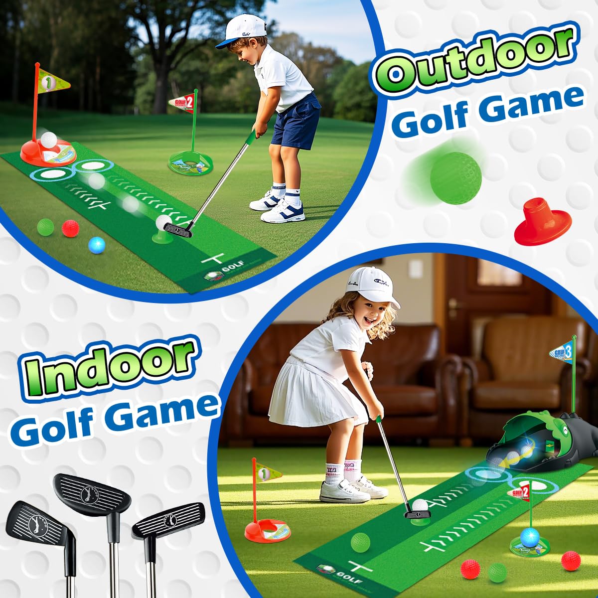 Clemas Upgraded Kids Toy Golf Set — Dinosaur Auto Returner, LED Balls, & Adjustable Clubs