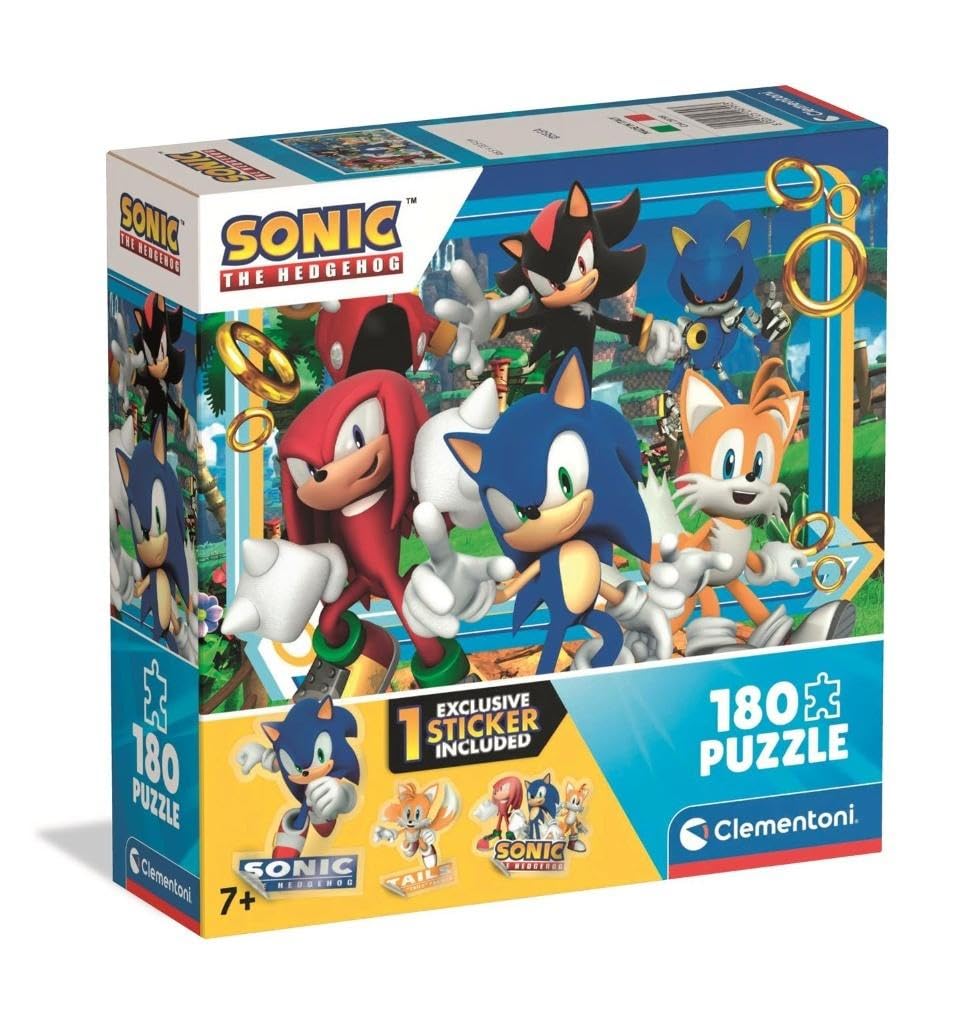 Clementoni 29799 180-Piece Supercolor Puzzle for Kids 7+ | Sonic Characters, Sticker Included | Made in Italy