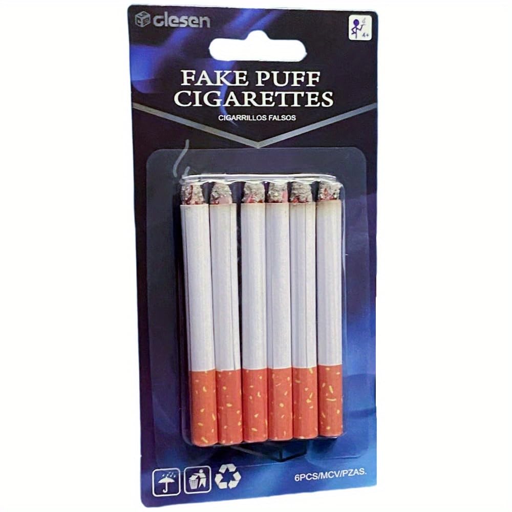 CLESEN Fake Cigarettes – 3.25 Inch Prop Cigarettes (Pack of 6) Realistic Theatrical Props for Parties & Performances