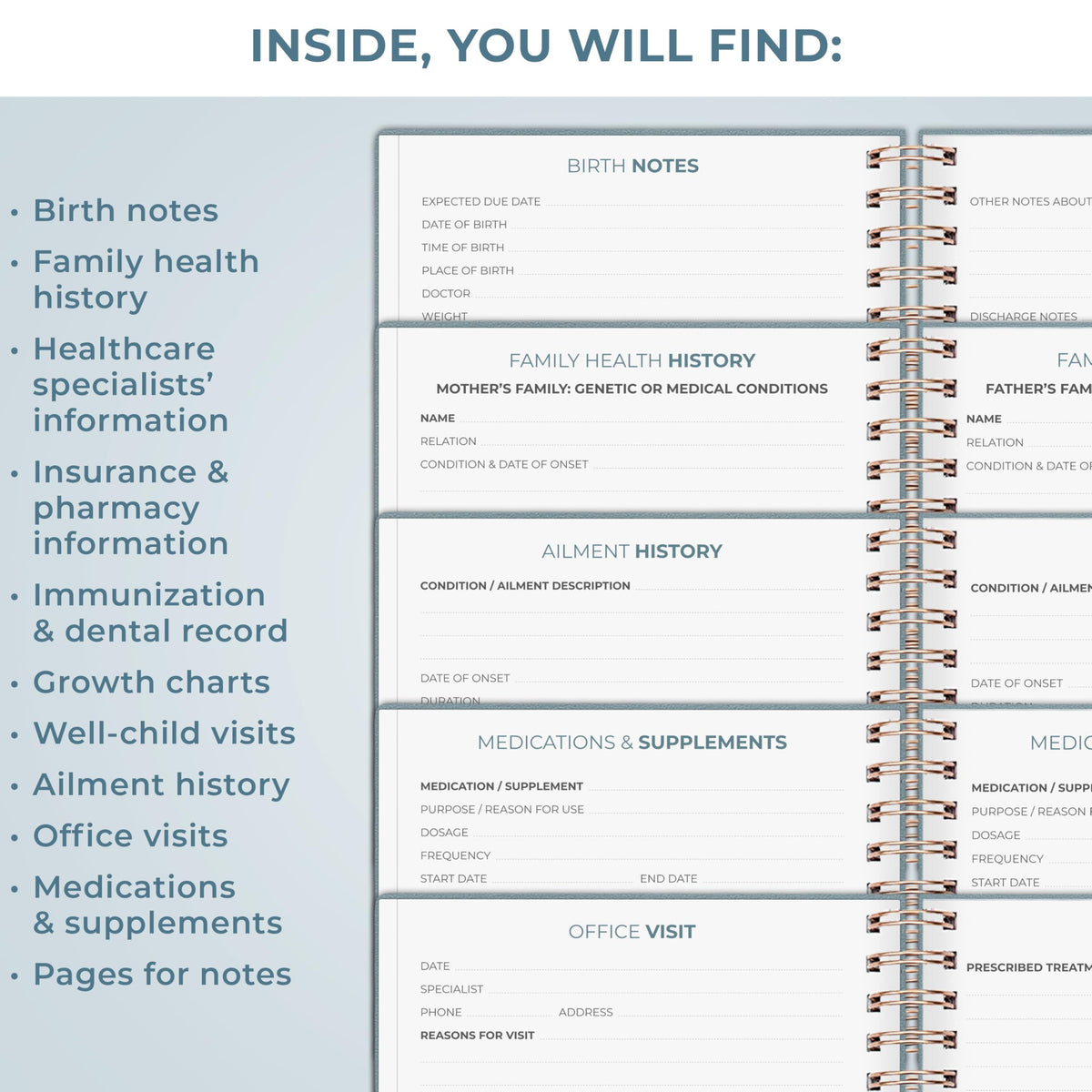 Clever Fox My Child's Health Record Keeper – Child Health Journal (Windy Blue)