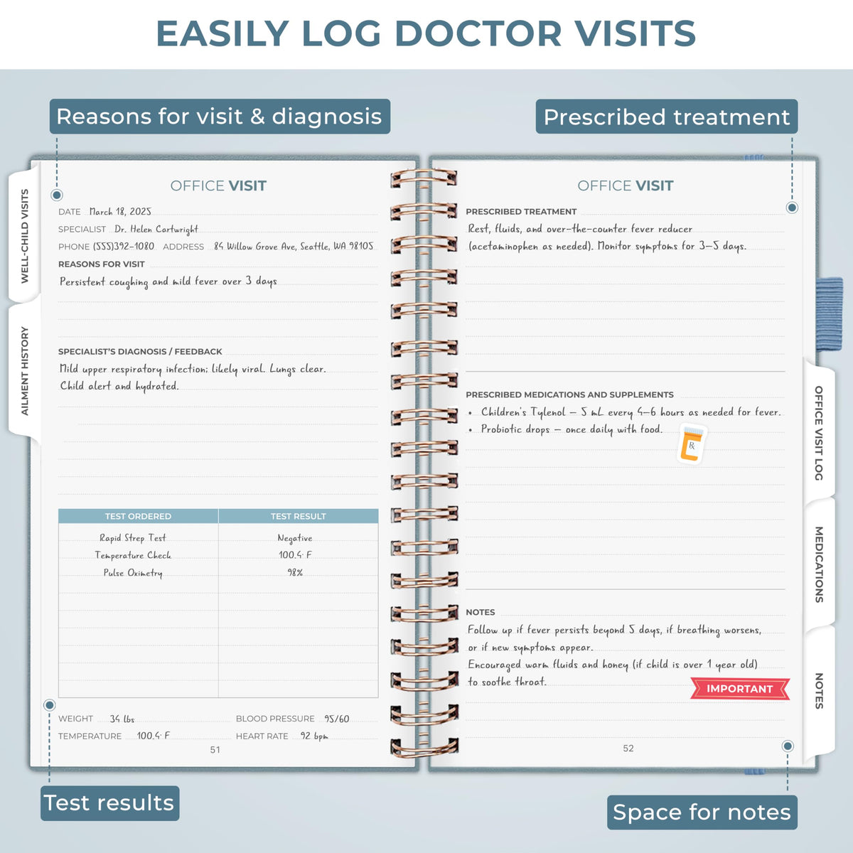 Clever Fox My Child's Health Record Keeper – Child Health Journal (Windy Blue)