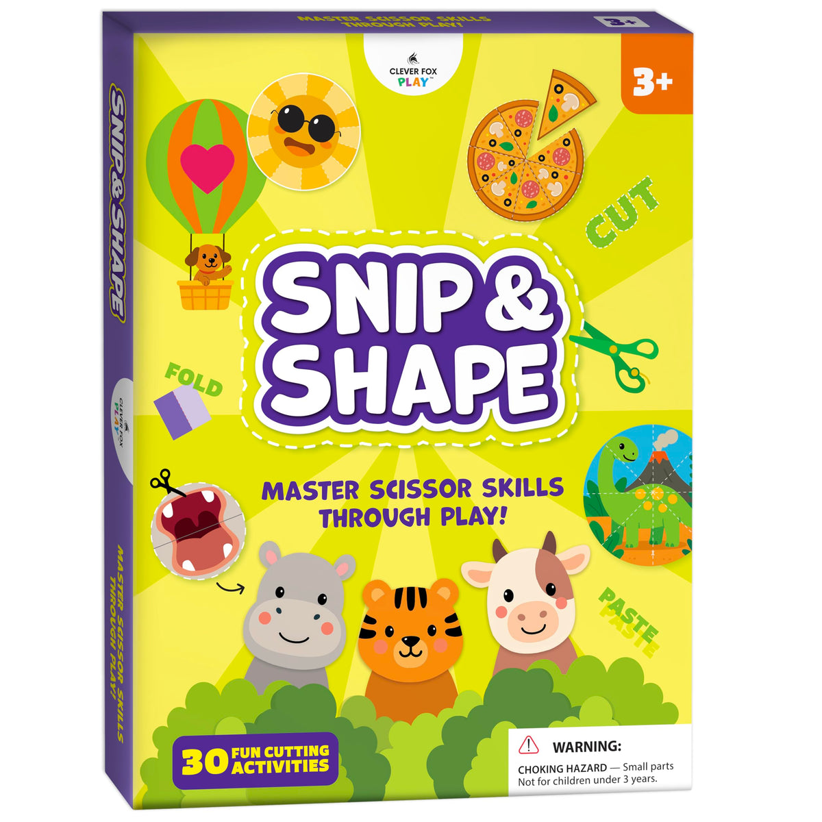 Clever Fox Play Snip & Shape – Scissor Skills Activity Book for Kids 3-7 with Safety Scissors