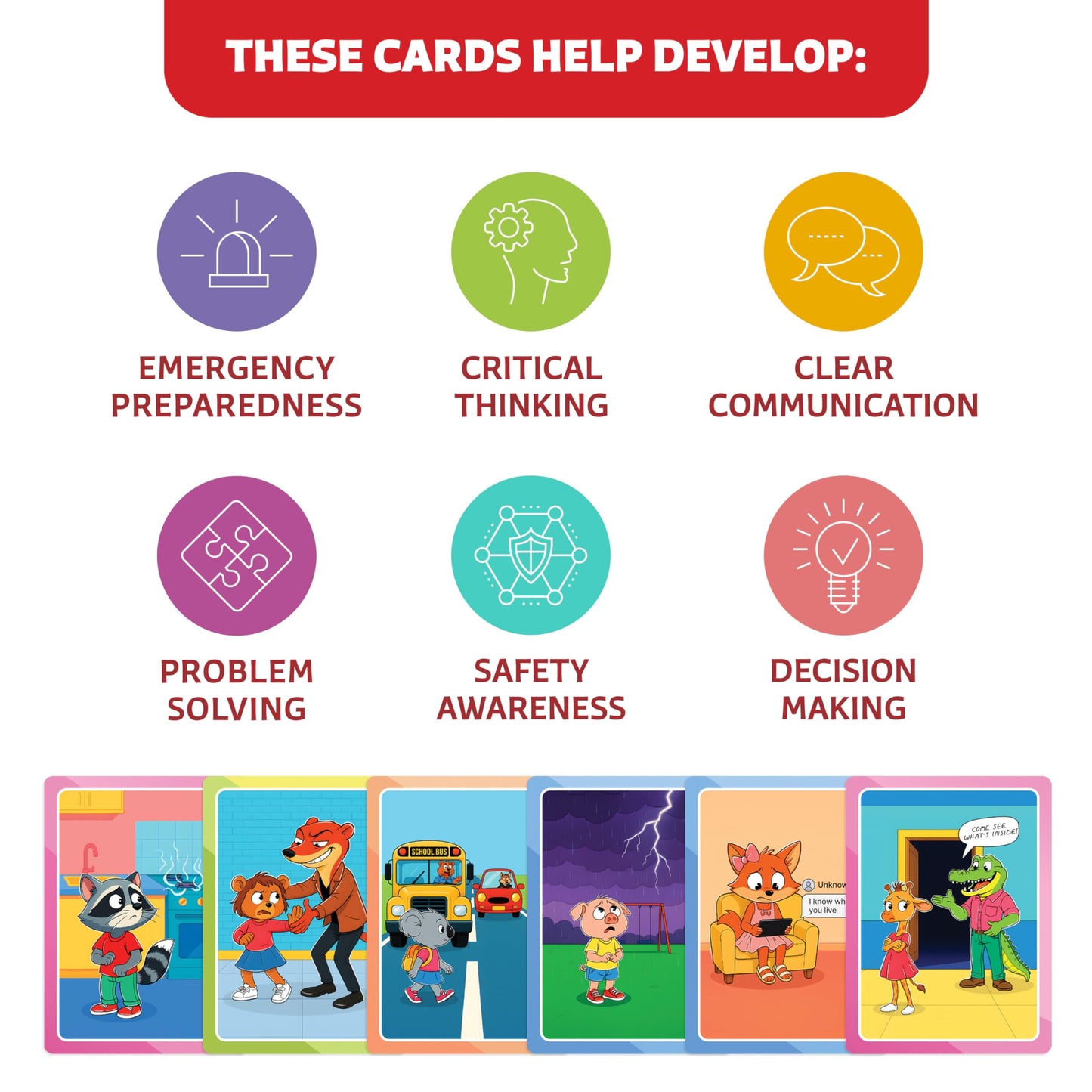 Clever Fox Play Who What Why Emergency & Safety Cards for Kids – Social Skills & Critical Thinking