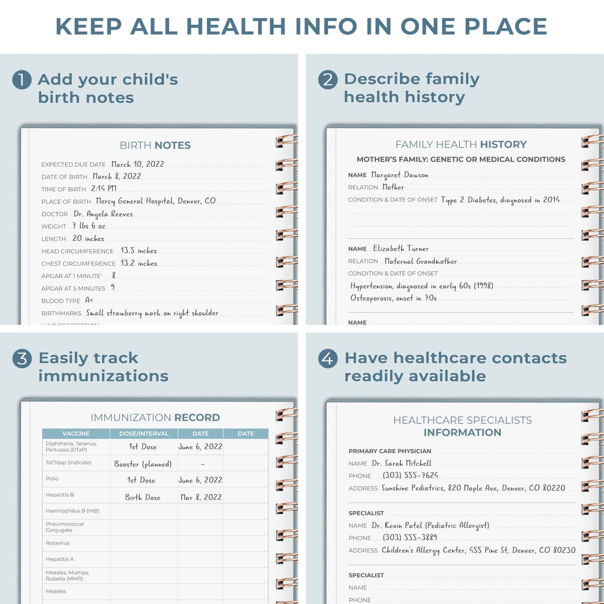 Clever Fox My Child's Health Record Keeper – Child Health Journal (Windy Blue)