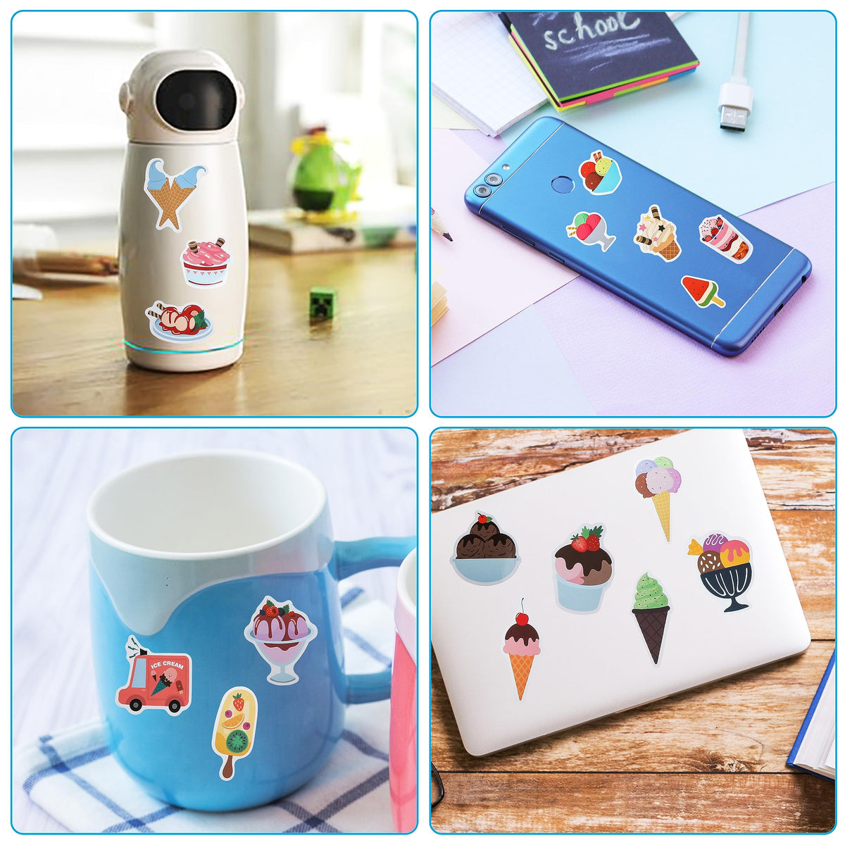 Cleverplay 100 Pack Ice Cream Stickers – Party Favors & Birthday Decor