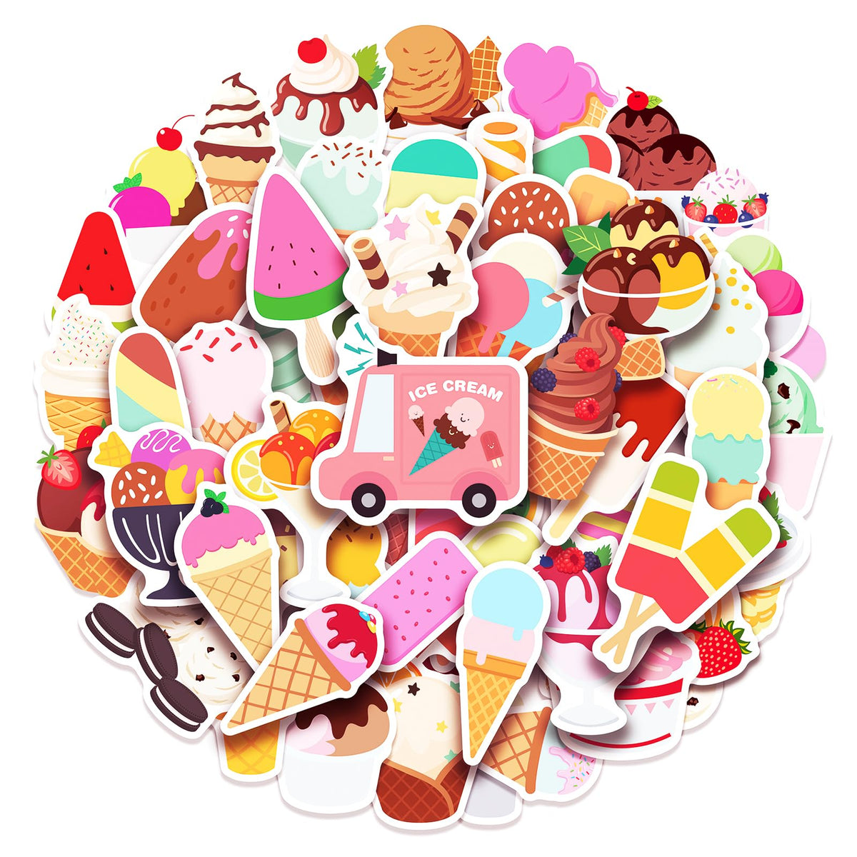 Cleverplay 100 Pack Ice Cream Stickers – Party Favors & Birthday Decor