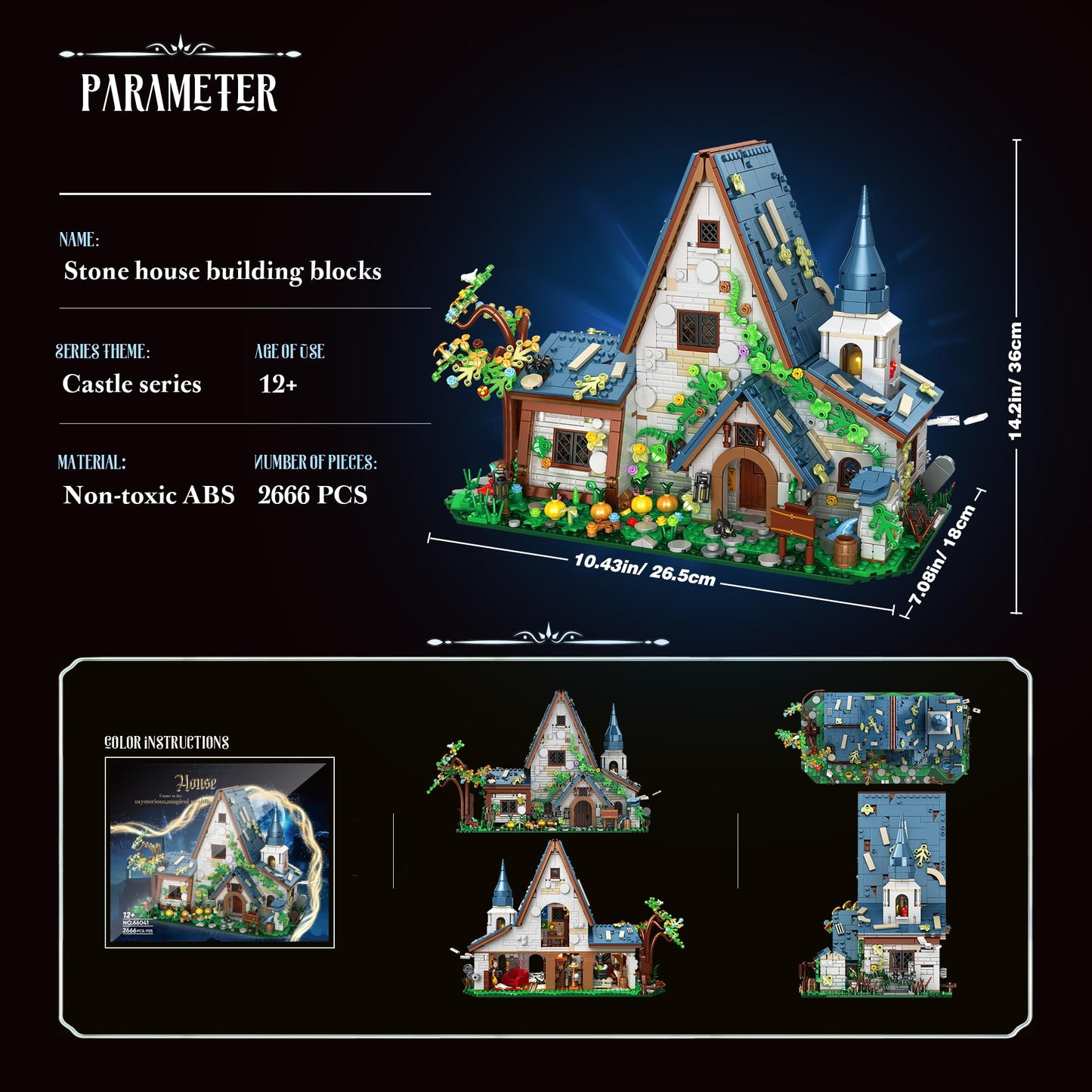 FliCineCrt Magic Stone House Building Block Set – 2666 Pieces, Architecture Kit for Kids 8+