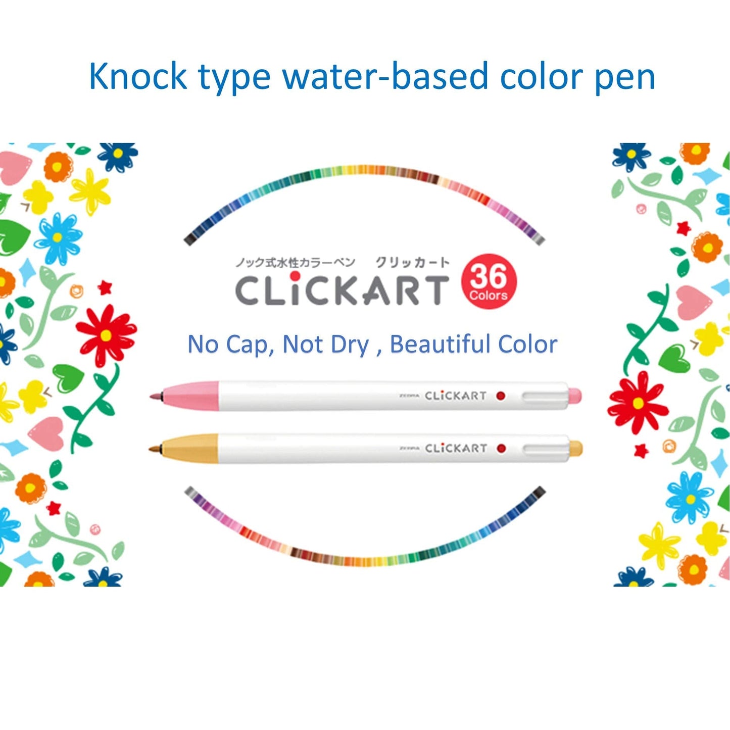 Clickart Zebra 36-Color Knock-Style Water-Based Pens WYSS22-36C-N