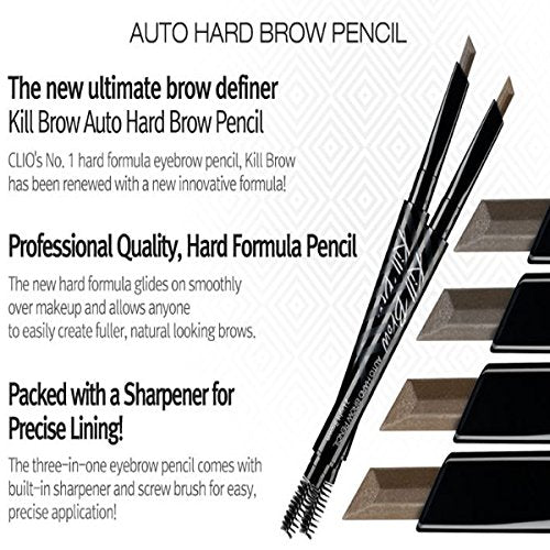 CLIO Kill Brow Auto Hard Eyebrow Pencil - Dual-End, Waterproof, 02 Light Brown
