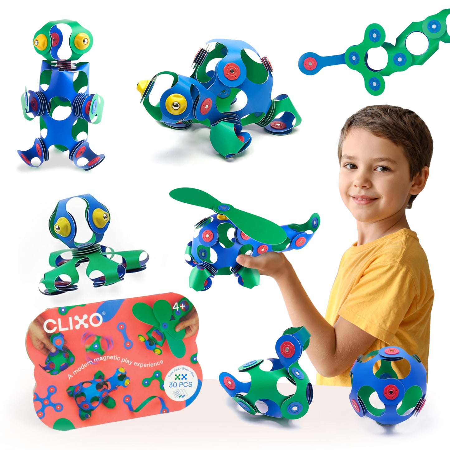 Clixo Crew 30 Piece Pack – Flexible Magnetic Building Toy for Imagination, STEM Play, and On-The-Go Fun (Ages 4–99)