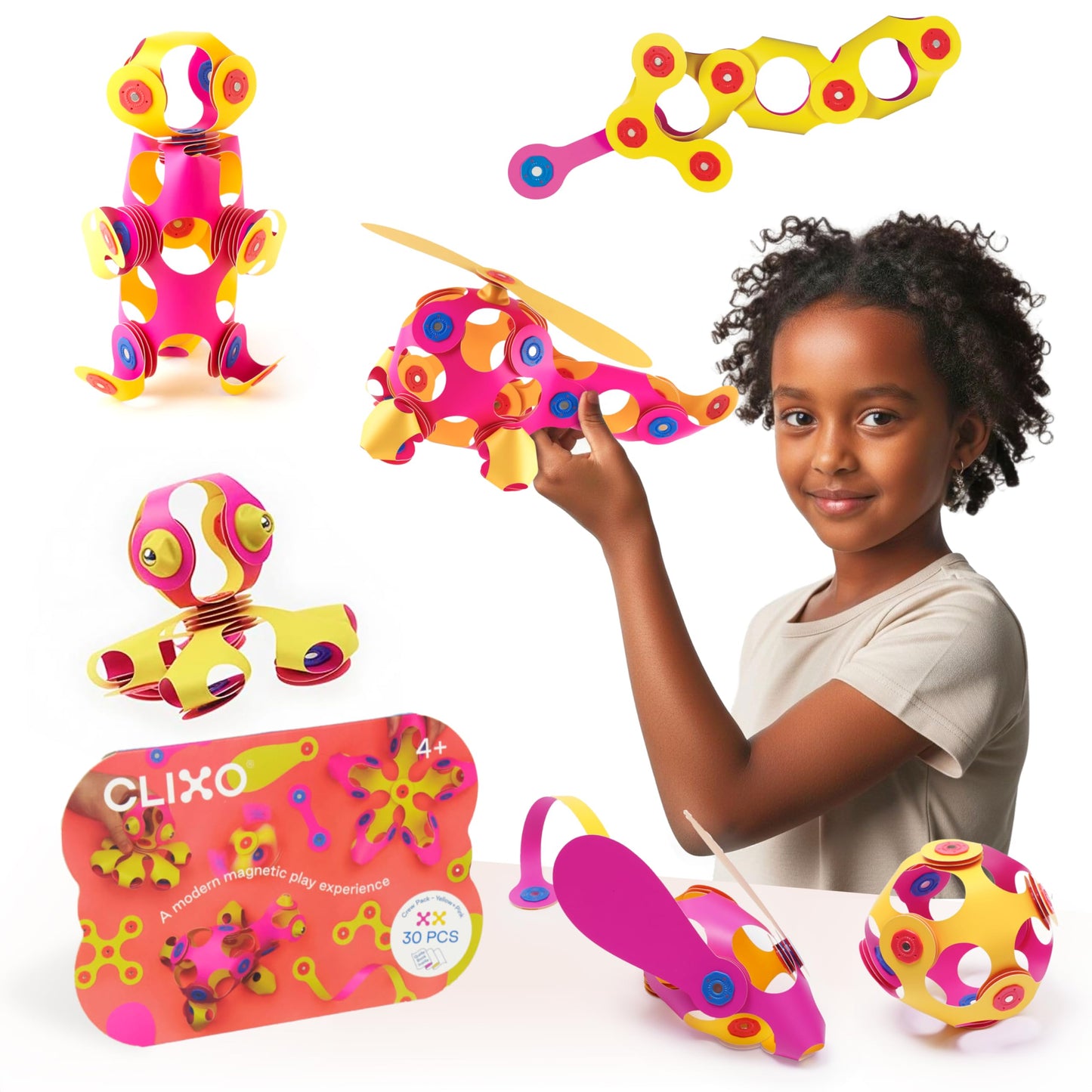 Clixo Crew 30-Piece Magnetic Building Pack | Flexible, Durable STEM Toy