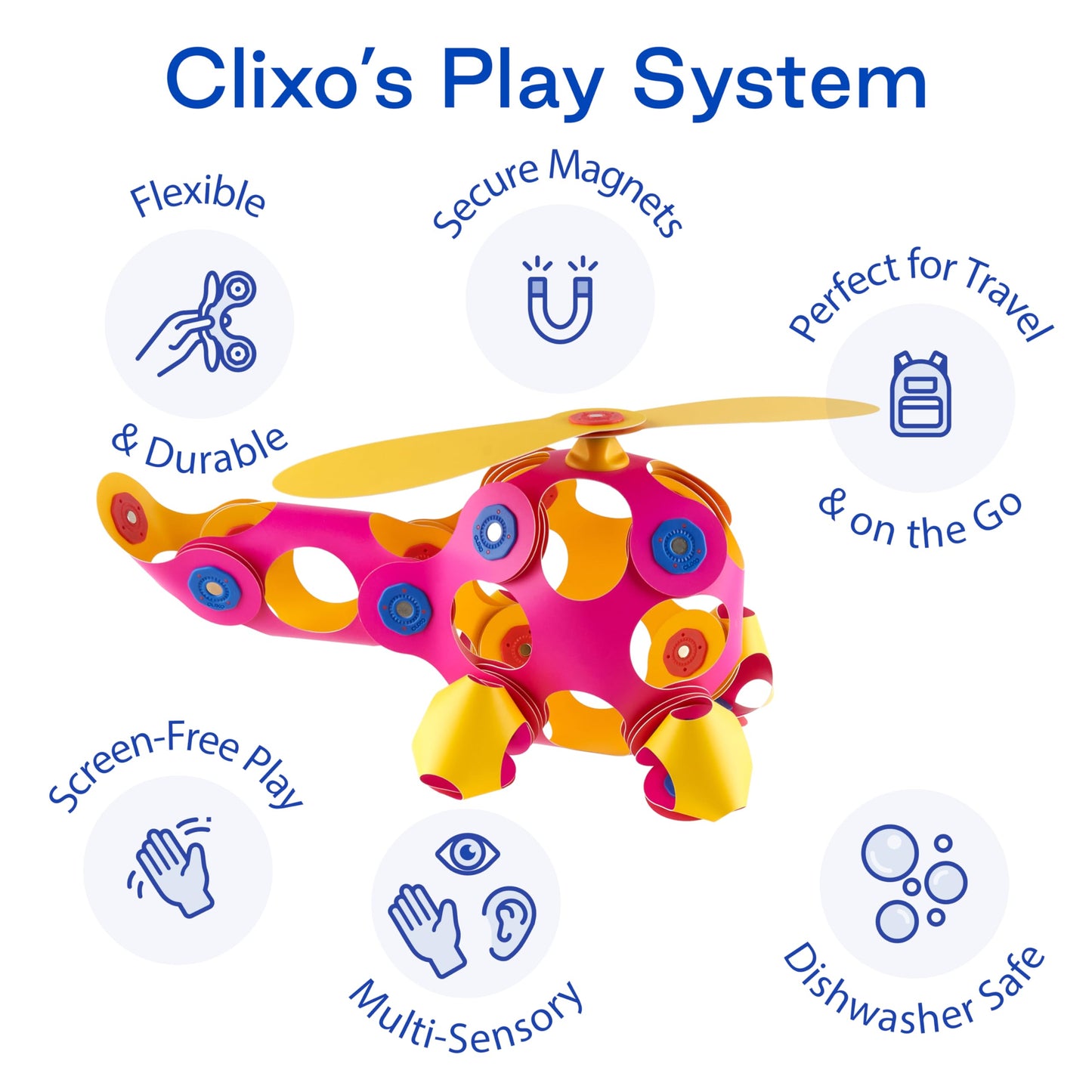 Clixo Crew 30-Piece Magnetic Building Pack | Flexible, Durable STEM Toy