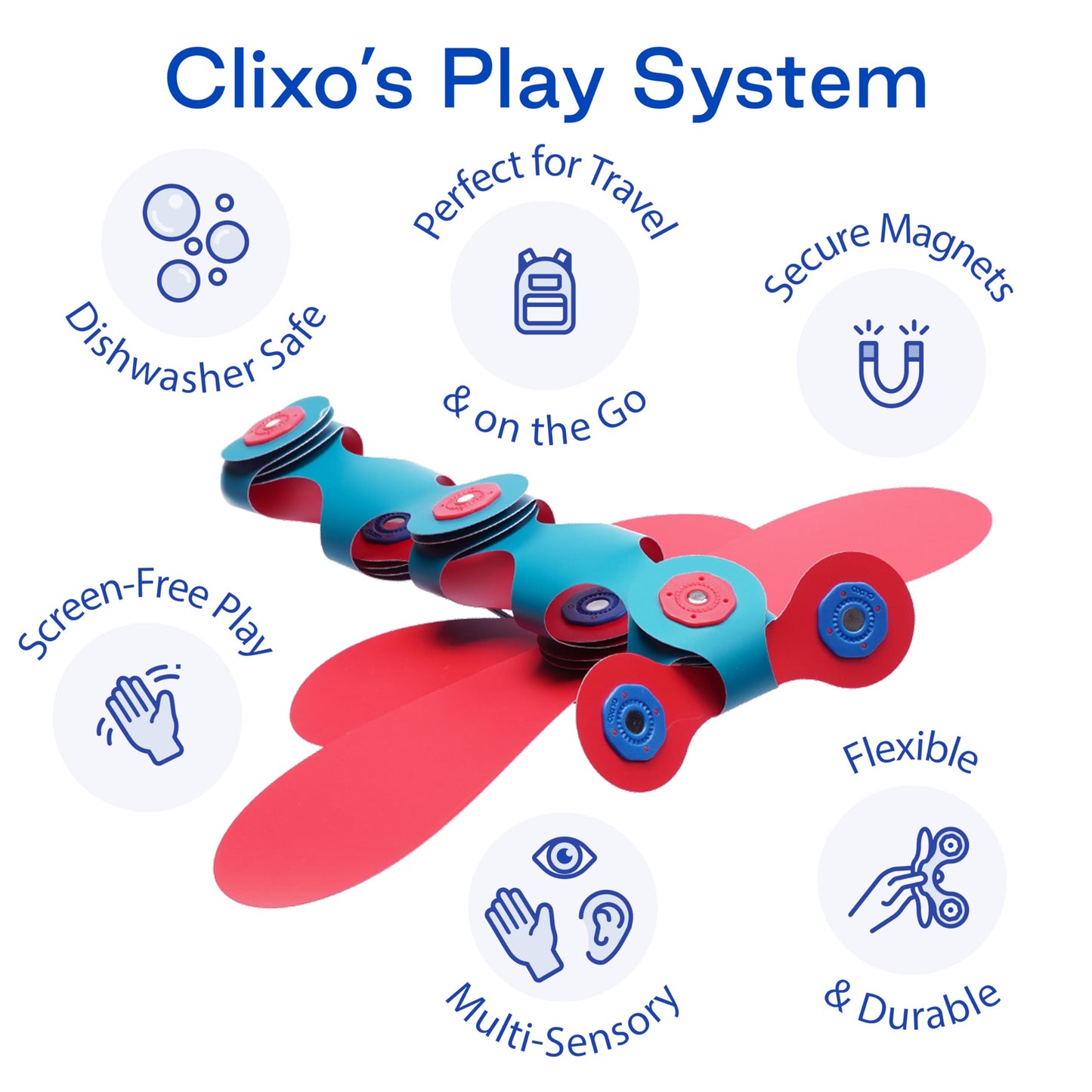 Clixo Itsy Magnetic Toy for Kids - Flexible, Durable STEM Building (18-Piece Pack)