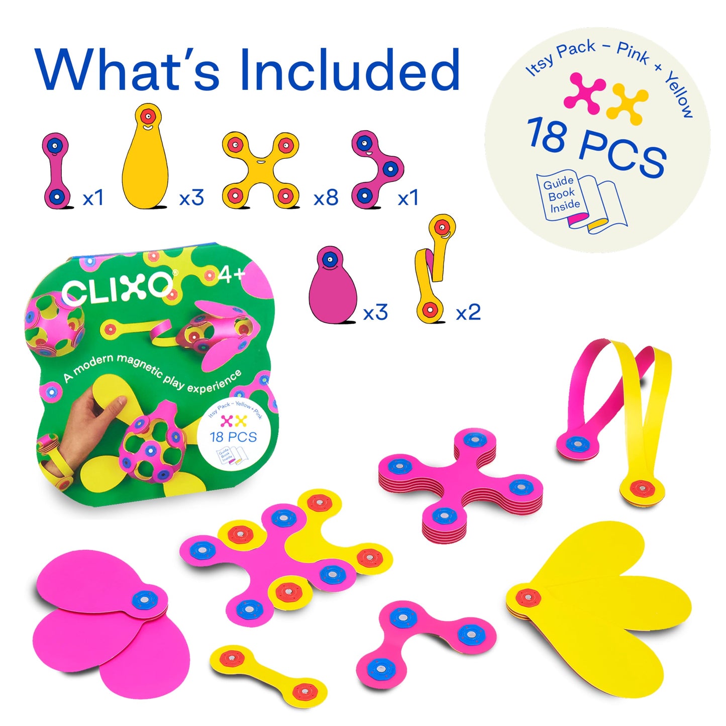 Clixo Itsy Magnetic Toy for Kids – 18-Piece Flexible STEM Building Pack