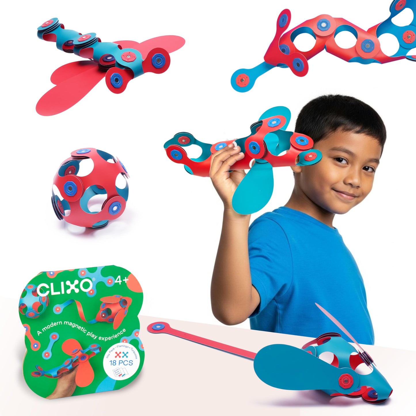 Clixo Itsy Magnetic Toy for Kids - Flexible, Durable STEM Building (18-Piece Pack)
