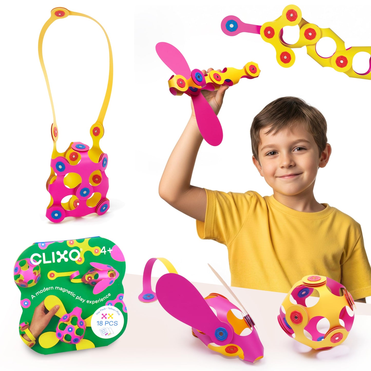 Clixo Itsy Magnetic Toy for Kids – 18-Piece Flexible STEM Building Pack