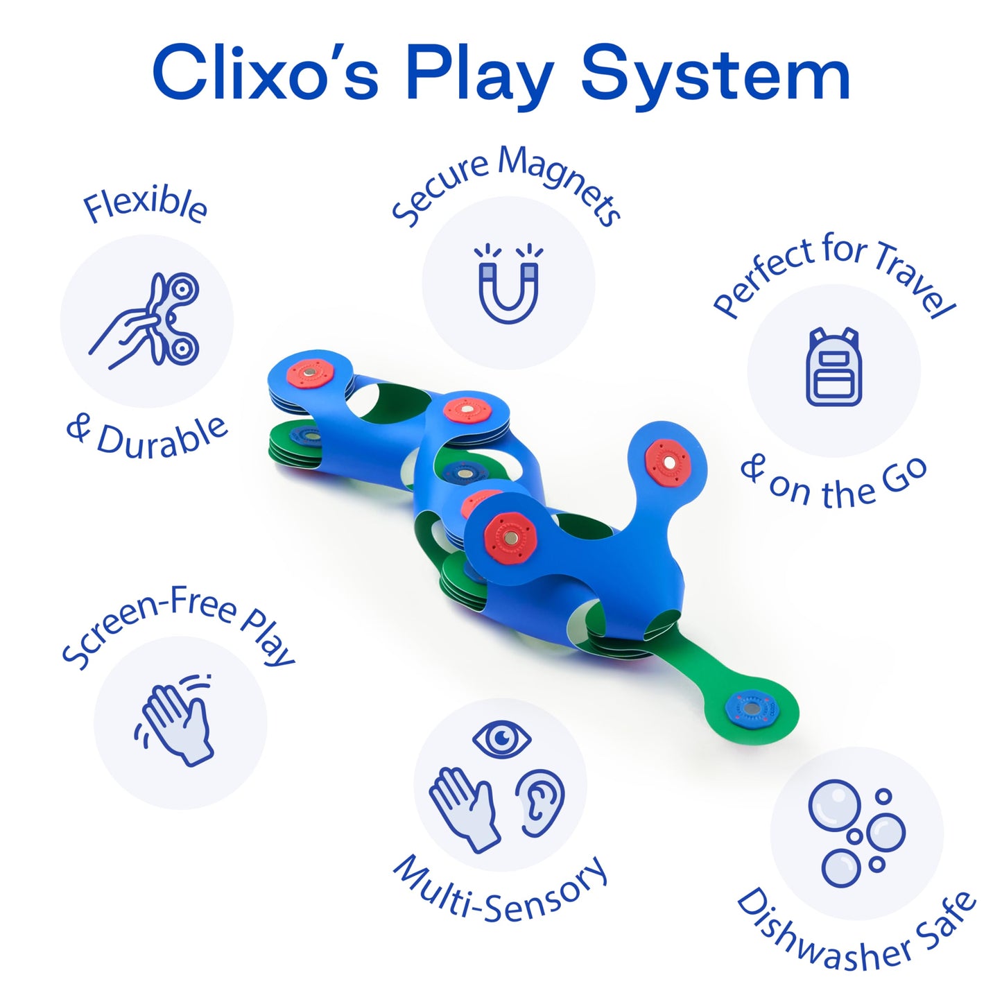 Clixo Itsy Magnetic Toy for Kids – Flexible, Durable STEM Building, 18-Piece Pack