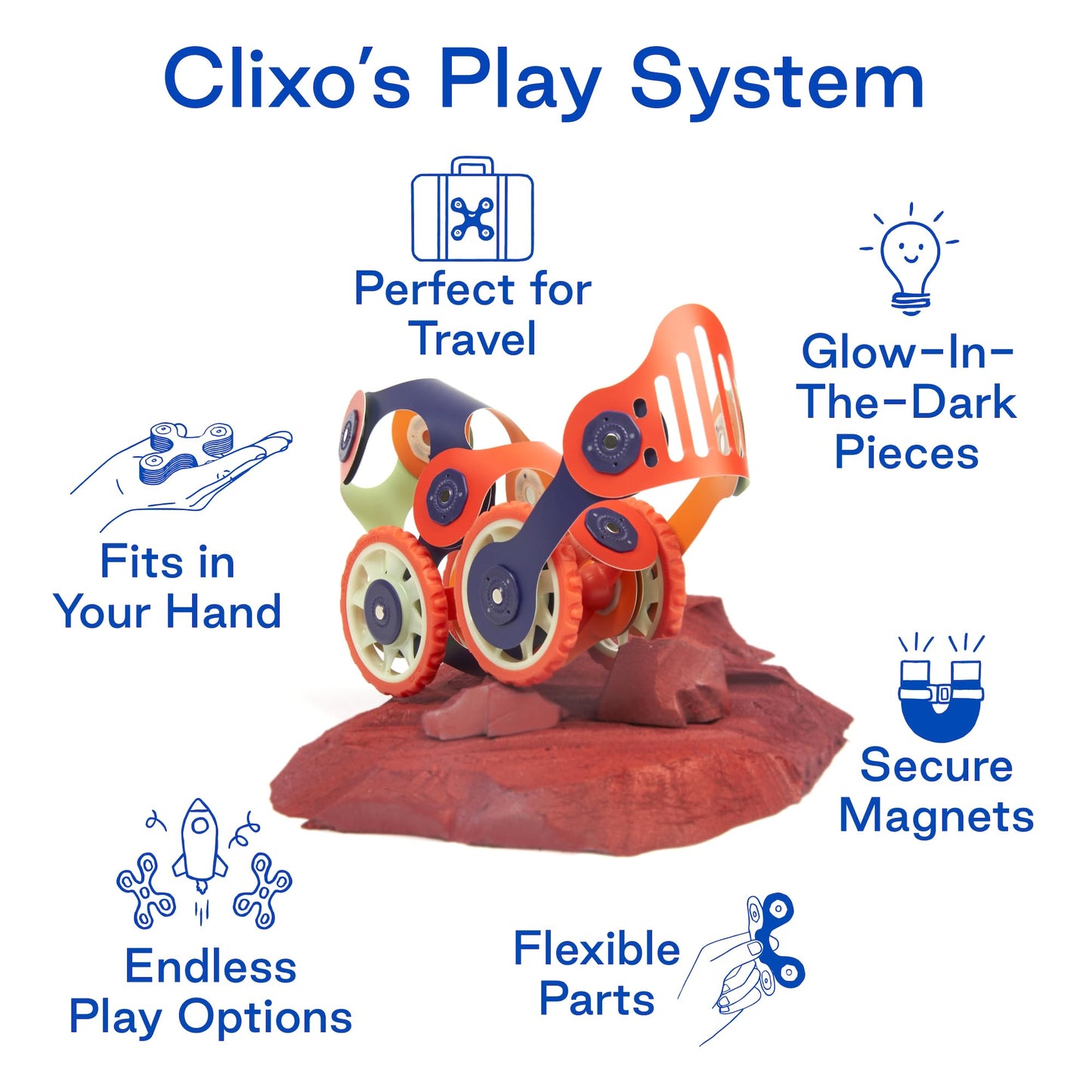 Clixo Mars Rover Pack: Glow-in-the-Dark Magnetic Building Toy for Kids 6+ | 30 Pieces