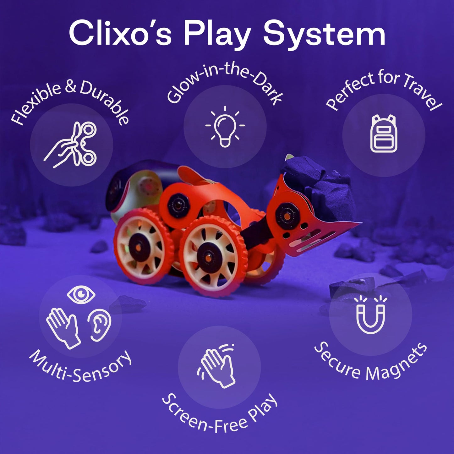 Clixo Mars Rover Pack: Glow-in-the-Dark Magnetic Building Toy for Kids 6+ | 30 Pieces