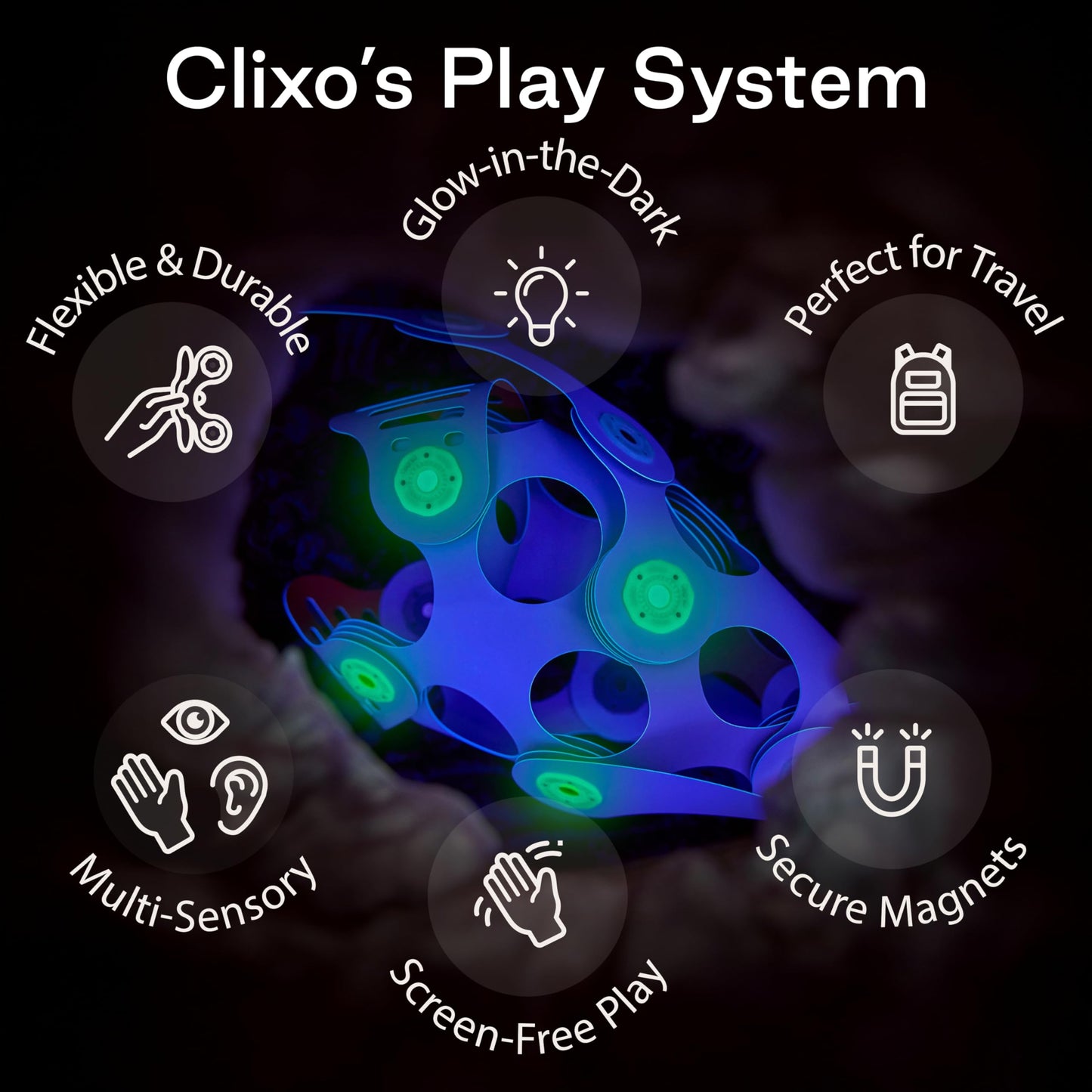 Clixo Ocean Creatures Pack – Glow-in-the-Dark Magnetic Building Toy (24 Pieces) for Underwater Adventures