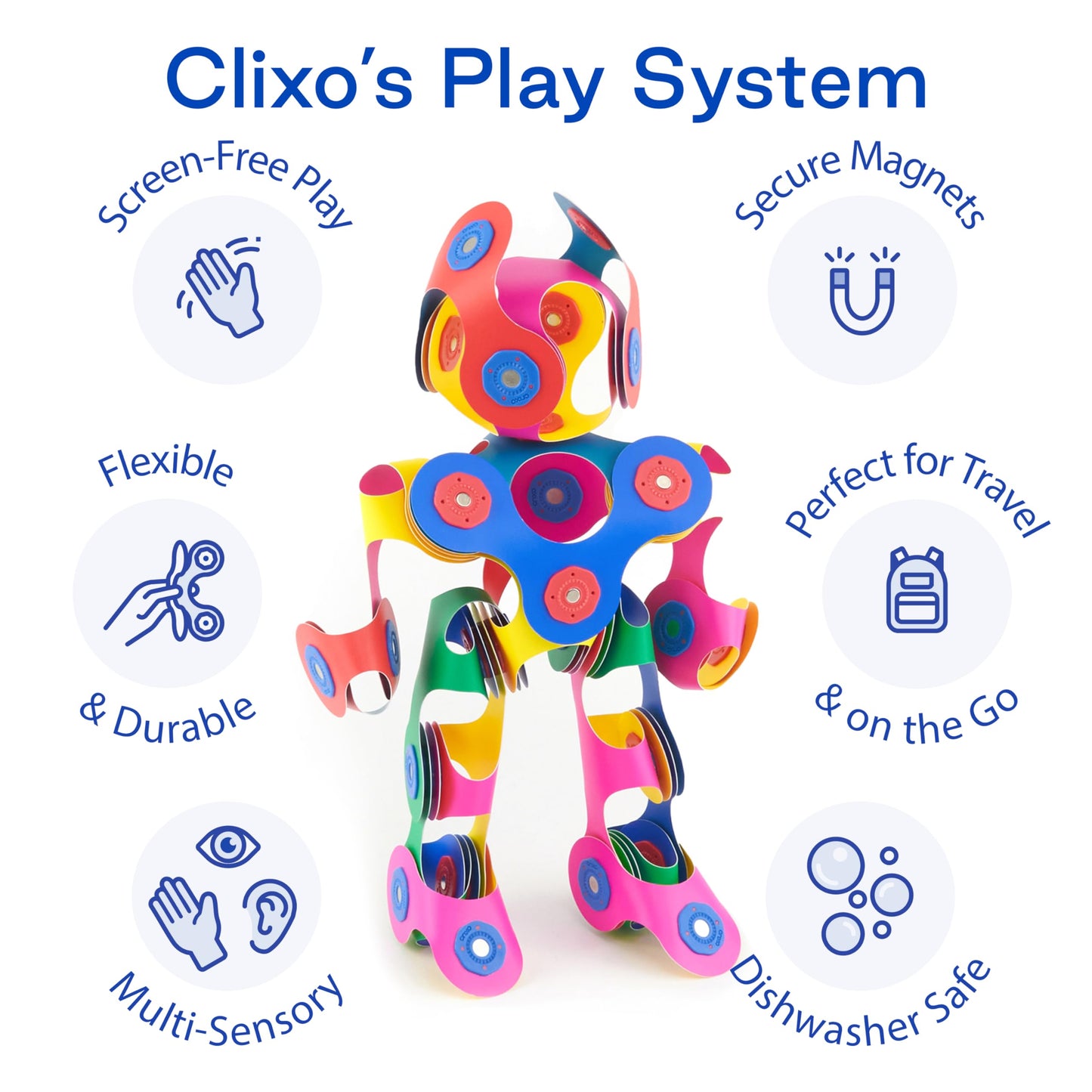 Clixo Rainbow 42 Piece Pack | Flexible Magnetic Building Toy for STEM Play
