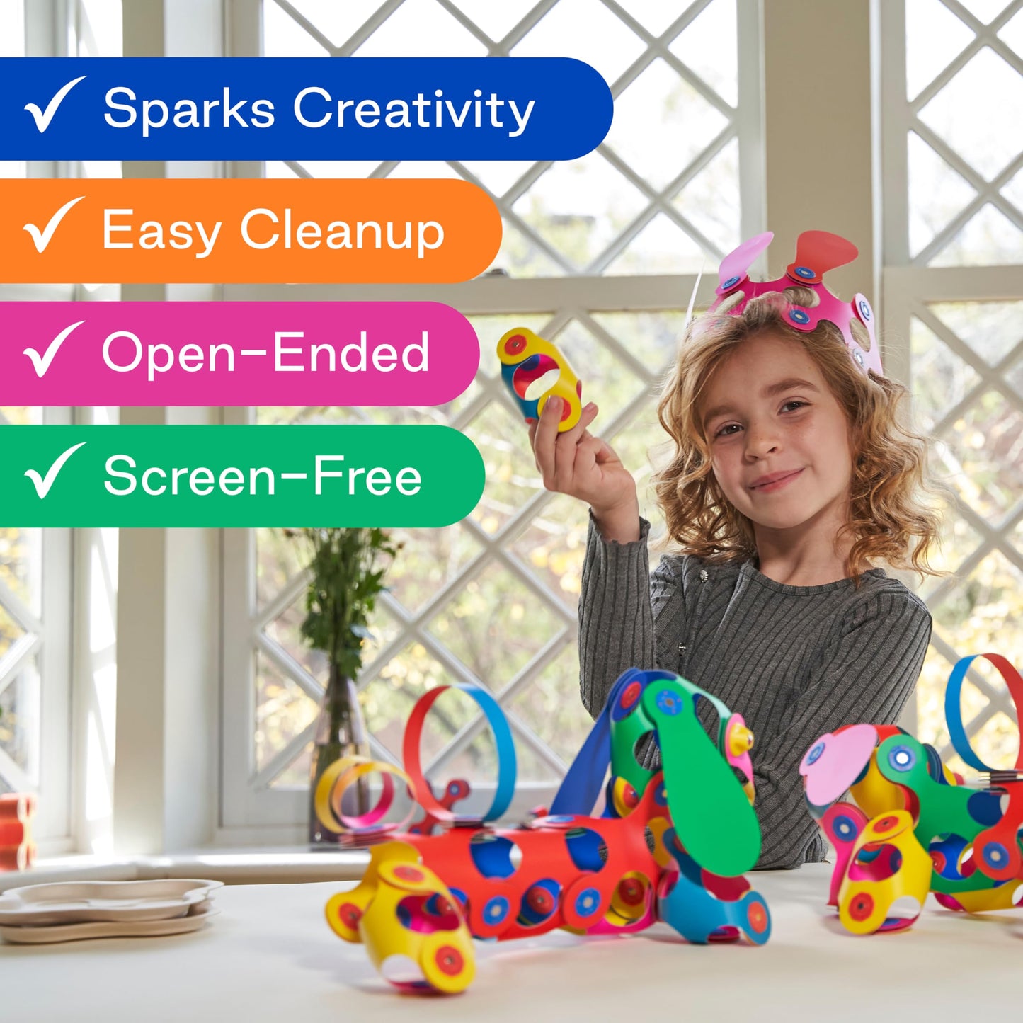 Clixo Rainbow 42 Piece Pack | Flexible Magnetic Building Toy for STEM Play